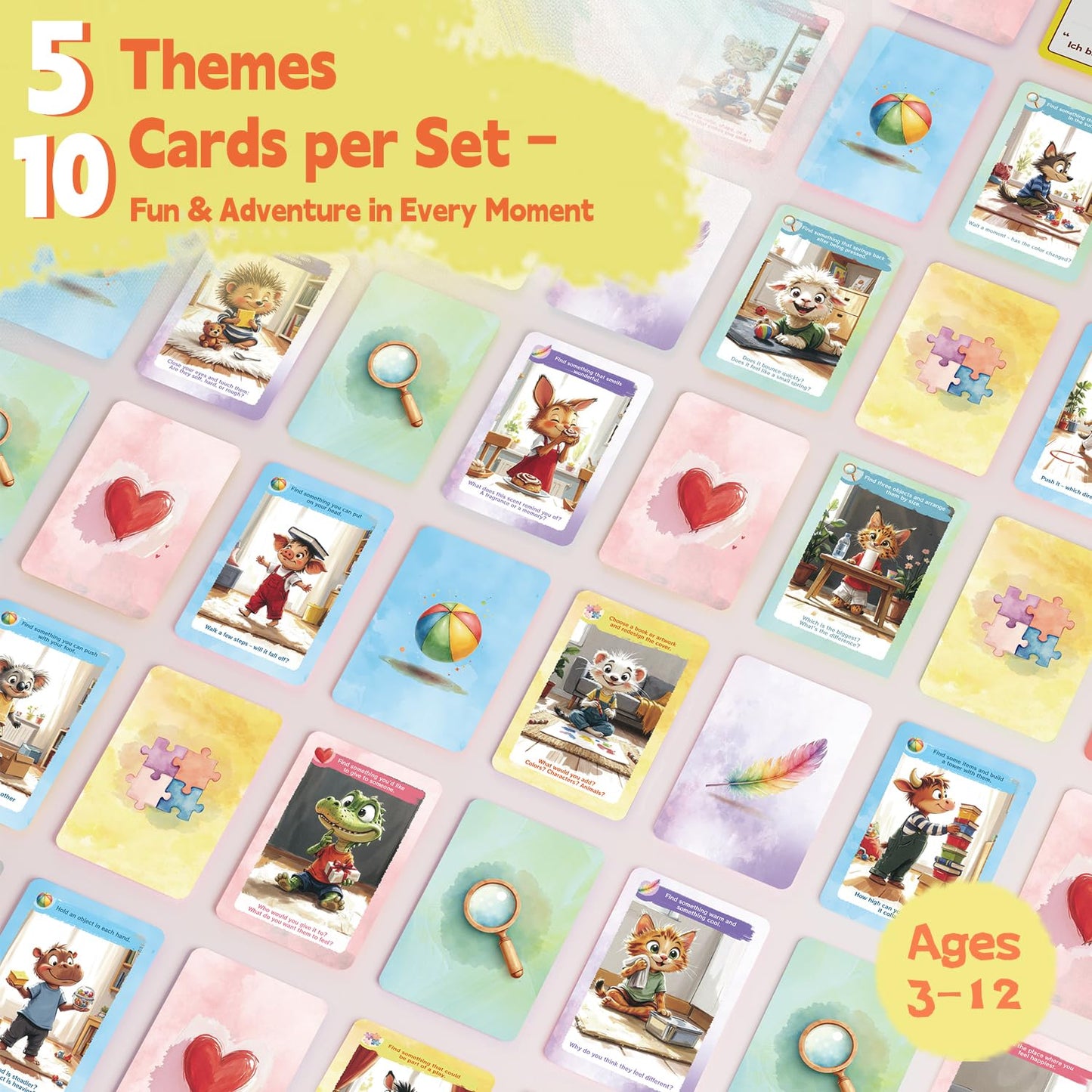 50 Indoor Discovery Cards for Kids 3-12 - Montessori Screen-Free Activity Set | 5 Themes | Spinner & Reward Stickers | Fun Game for Home & School