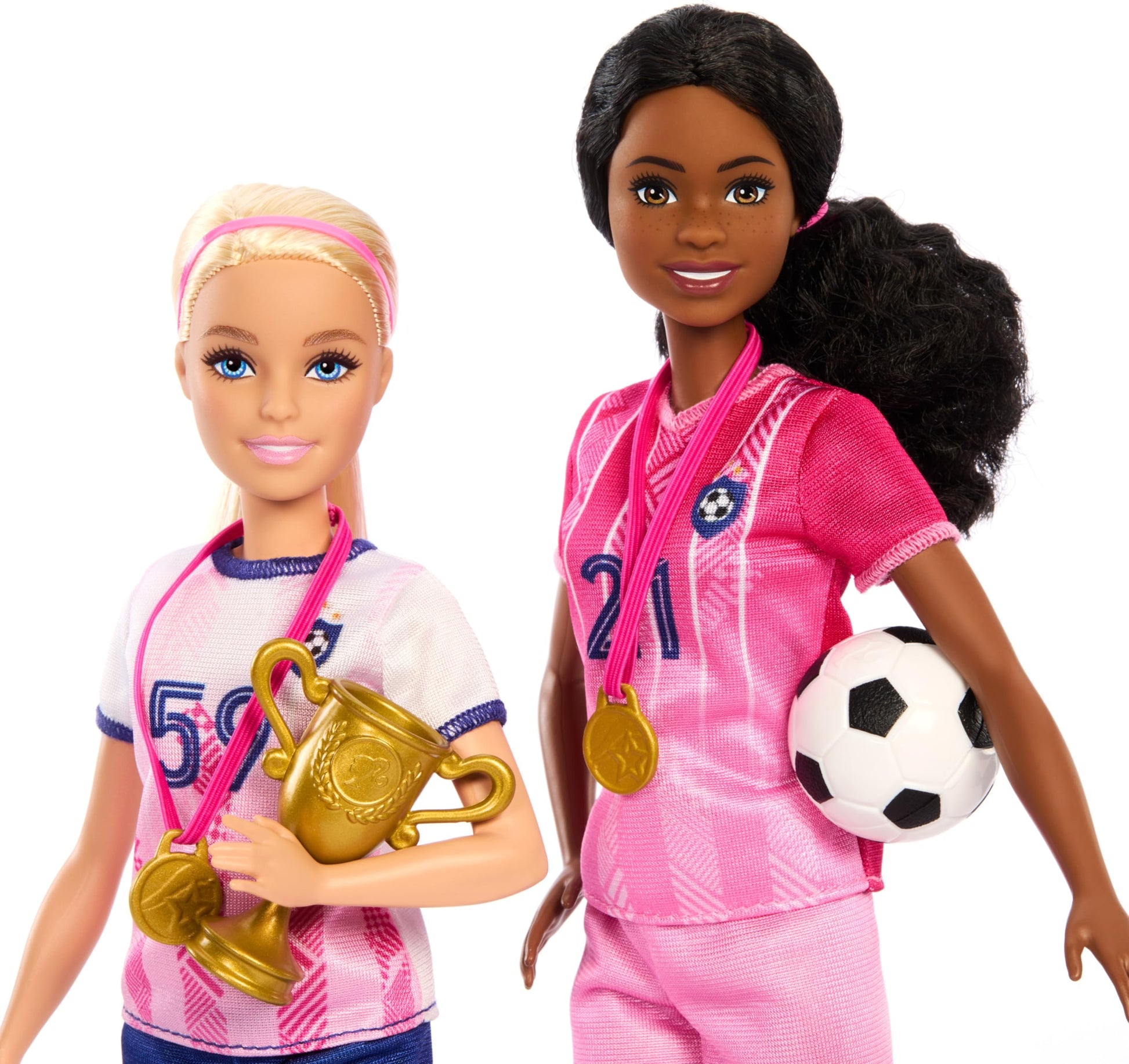 Barbie Careers Dolls & 15 Accessories, Soccer Player Playset Brooklyn” & Blonde Petite Player Dolls, 2 Nets, 2 Balls & More
