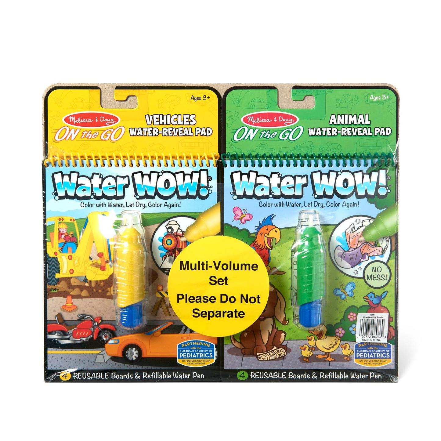 Melissa & Doug Water Wow! Reusable Water-Reveal Activity Pad 2-Pack - Vehicles, Animals Travel Toys, Party Favors, Mess Free Coloring Books for Kids
