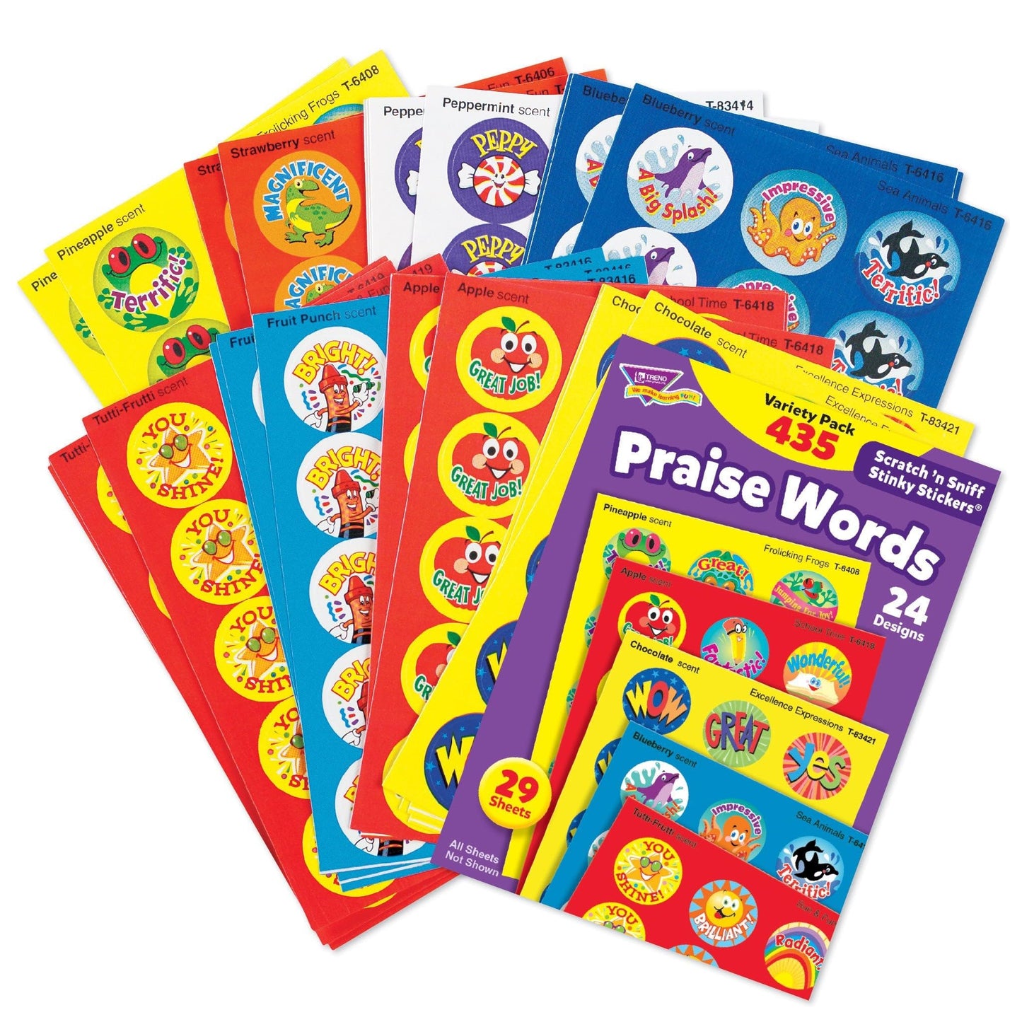 Trend Enterprises: Praise Words, Scented Scratch 'N Sniff Stinky Stickers, Fun for Rewards, Incentives, Crafts and as Collectibles, 24 Different