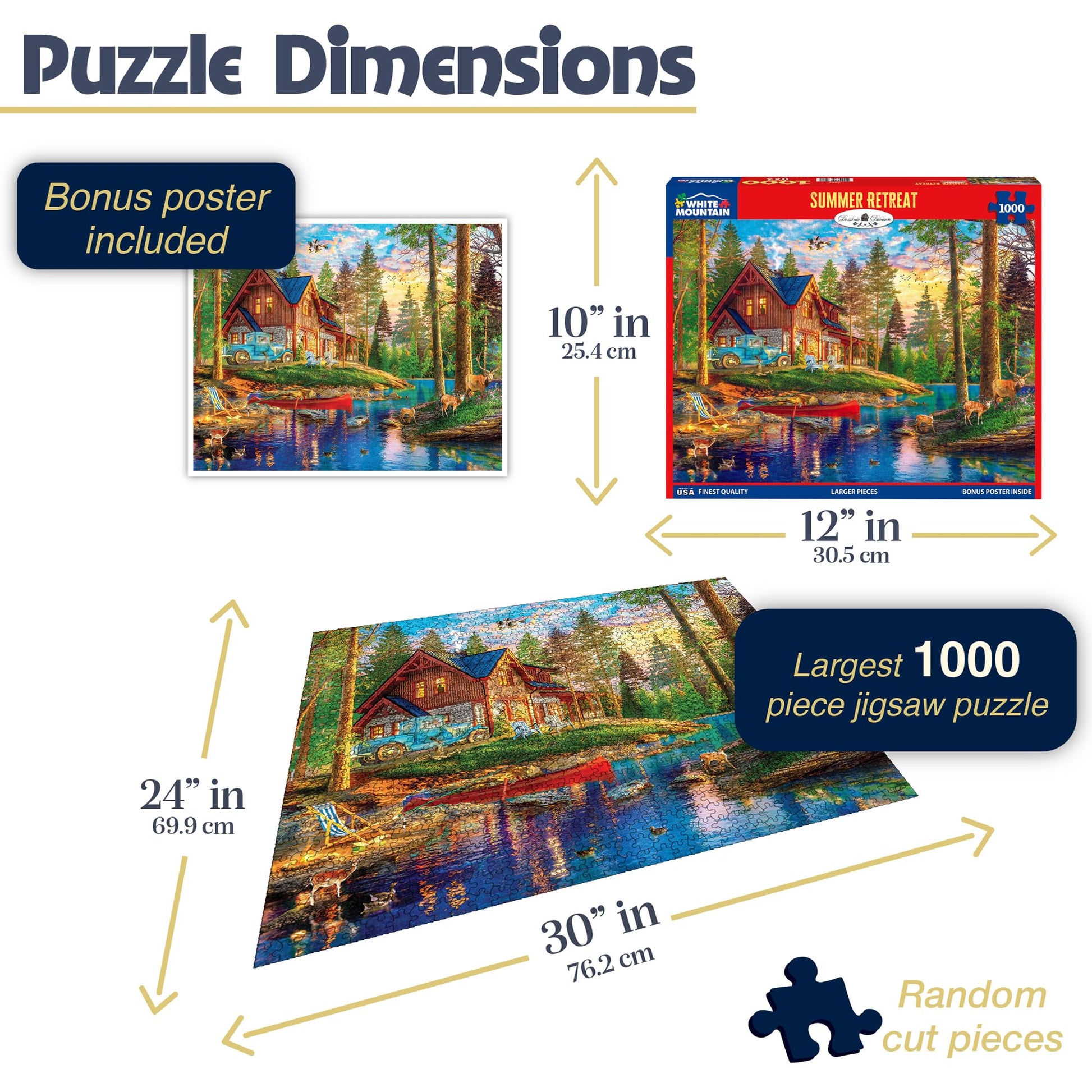 White Mountain 1000 Piece Jigsaw Puzzle Scenice Lake Cabin, Summer Retreat