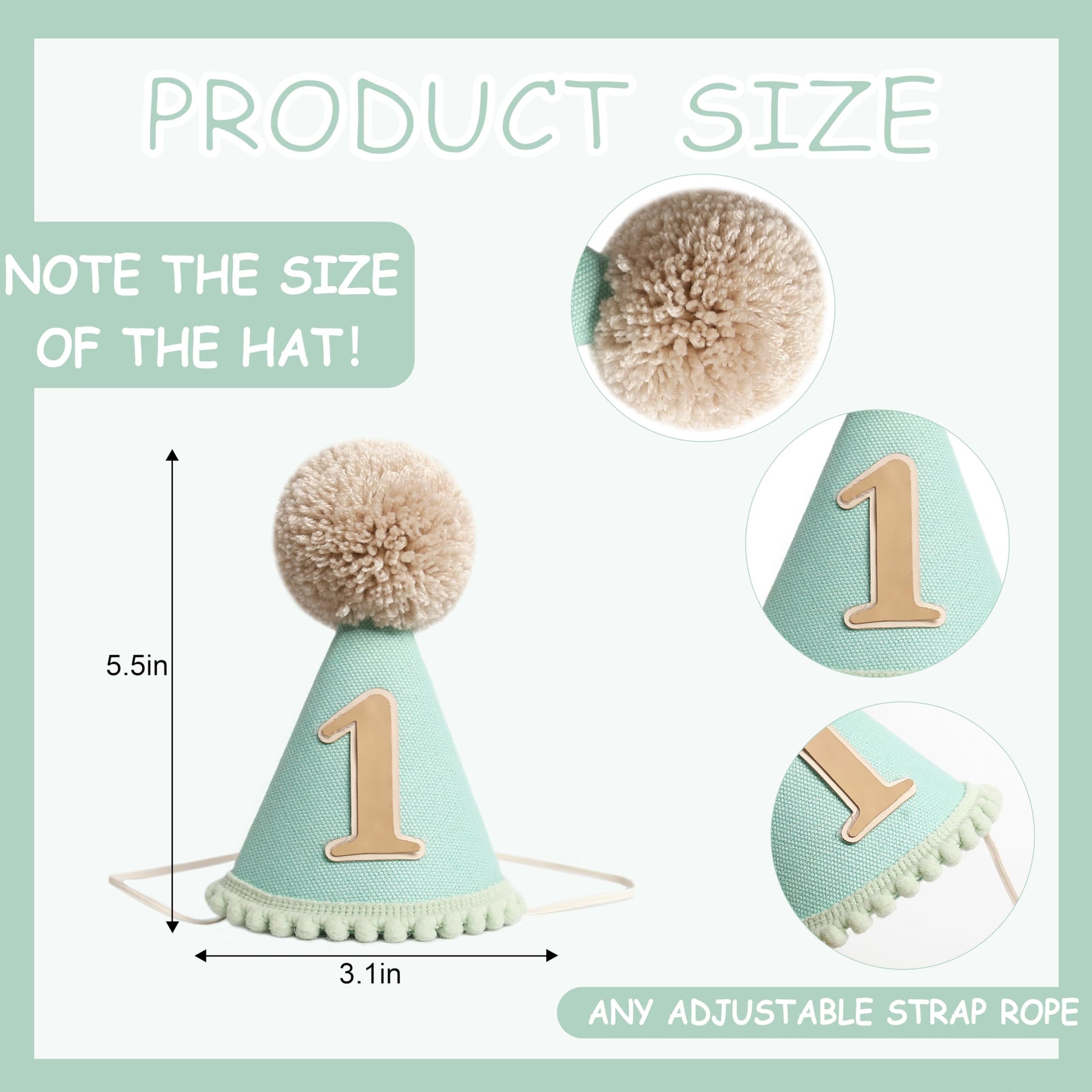 HGFC Natural Boho Birthday Hat - Boho First/1st Birthday Decorations,Cake Smash Photo Prop (Green)