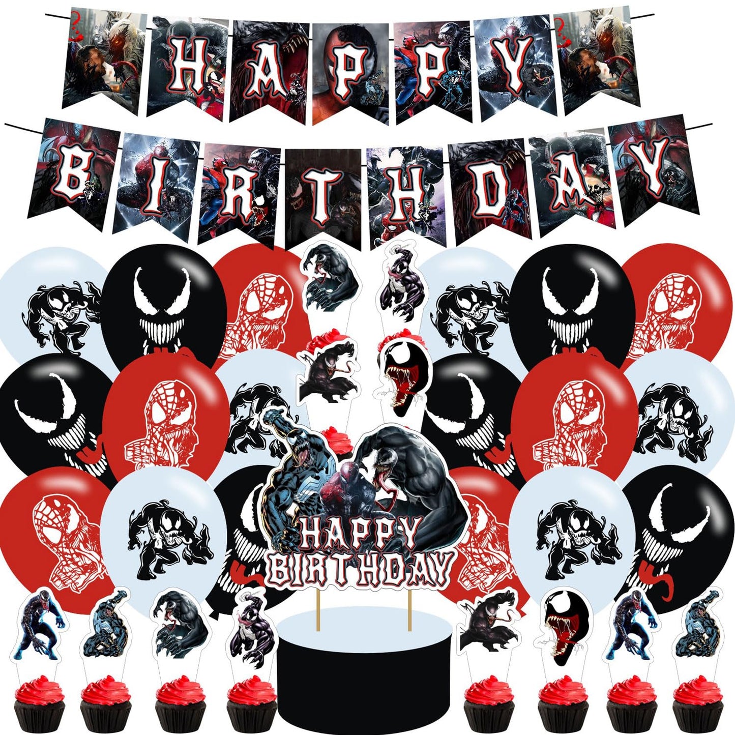 karg ?????????? Birthday Decorations ?????????? 3 Party Supplies Include Happy Birthday Banner, Cake Topper and Cupcake Toppers, Balloons for Kids Party Decor