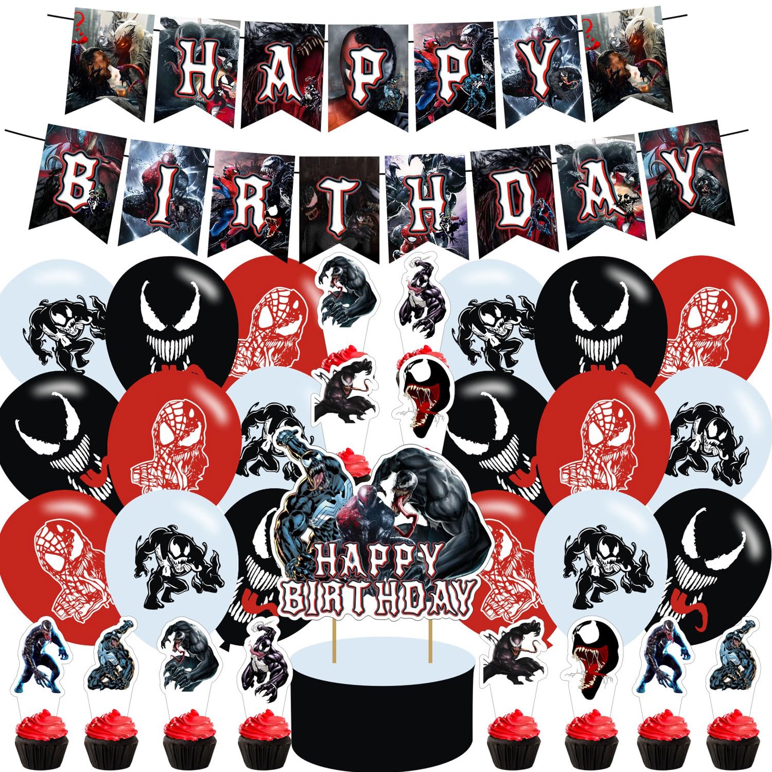 karg ?????????? Birthday Decorations ?????????? 3 Party Supplies Include Happy Birthday Banner, Cake Topper and Cupcake Toppers, Balloons for Kids Party Decor