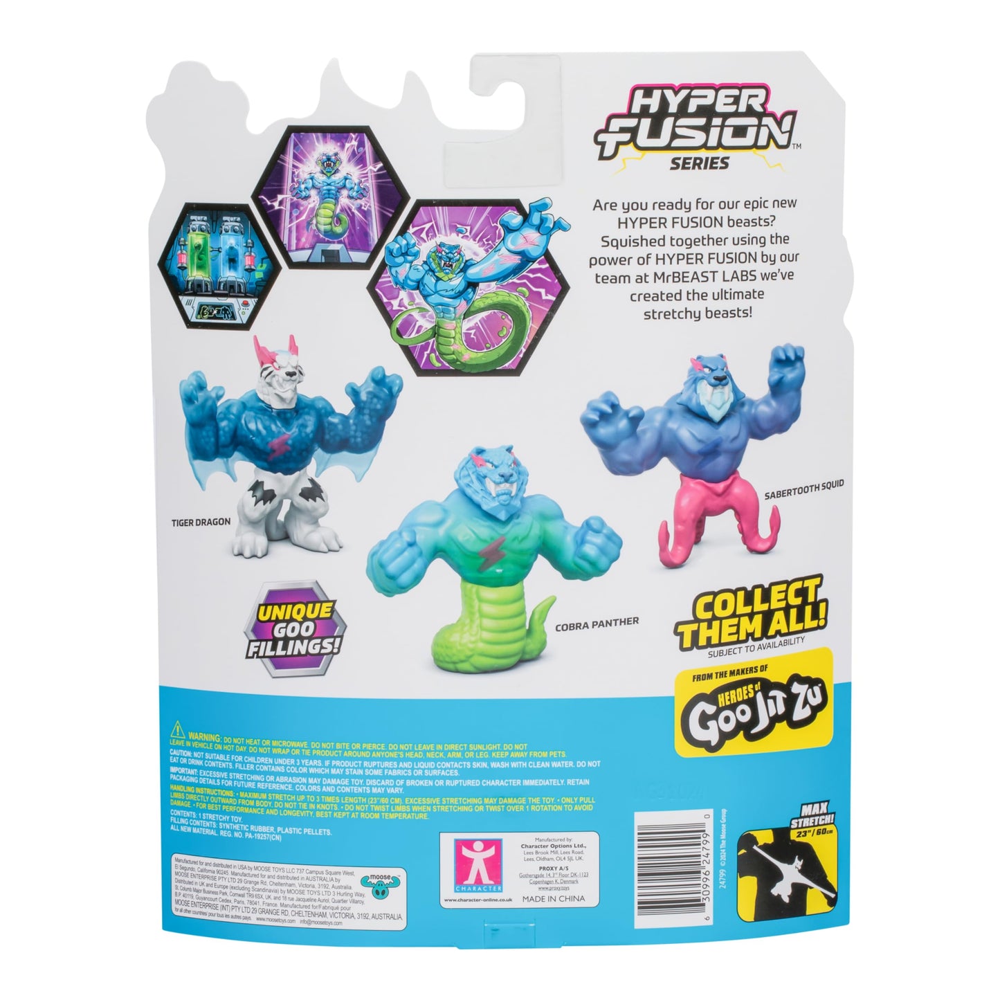 MrBeast Lab - Hyper Fusion Stretchy Hero, Tiger Dragon, 5 Inch (12.7CM) Goo Filled Standing Figure, Stretch Up to 3 Times His Size, Collect All 3