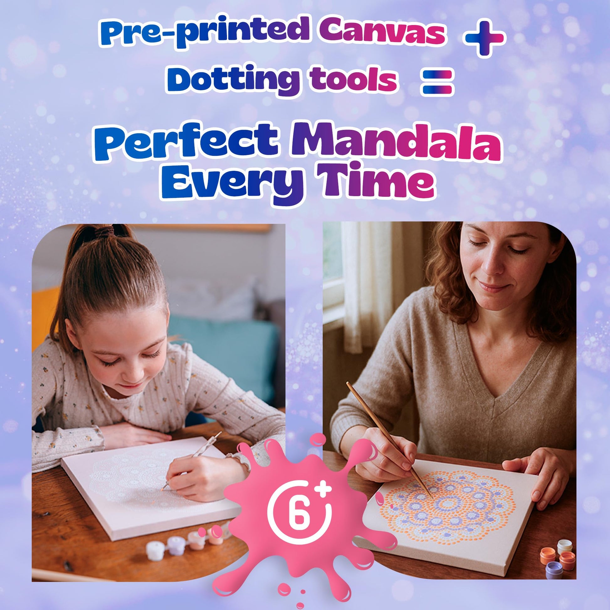 Pinwheel Crafts Painting Kit Mandala for Kids Ages 6-12 - Dot Painting Canvas Set with Mandala Dotting Tools, Paints, Brushes, Easy Instruction