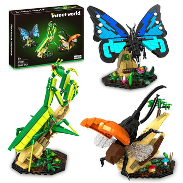 Insect Collection Building Toy Set, with Life-Size Blue Butterfly, Mantis and Beetle Display Models, Fun Gift for Nature Lovers, Bug Building Office
