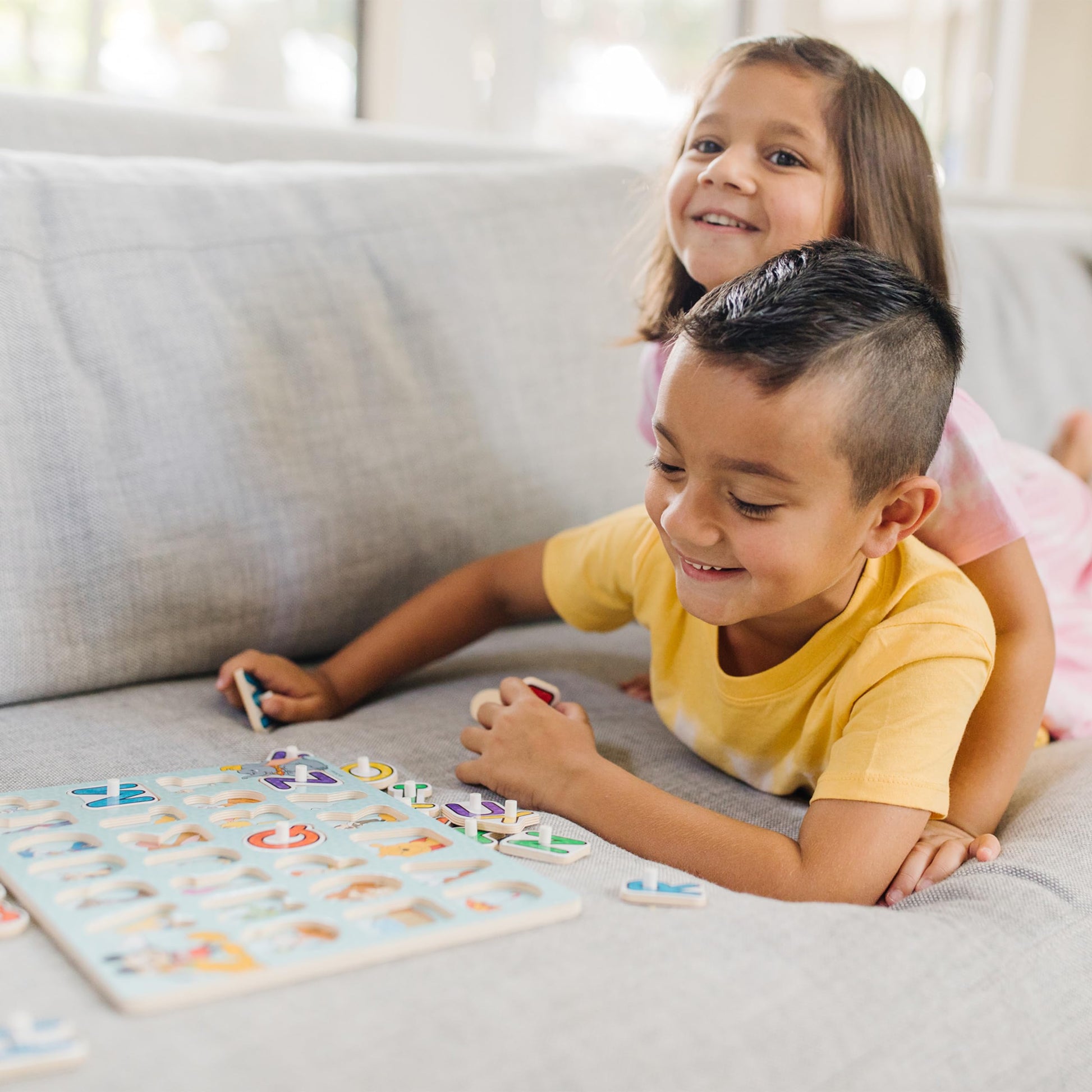 Melissa & Doug Disney Wooden Peg Puzzles Set: Letters, Numbers, and Shapes and Colors