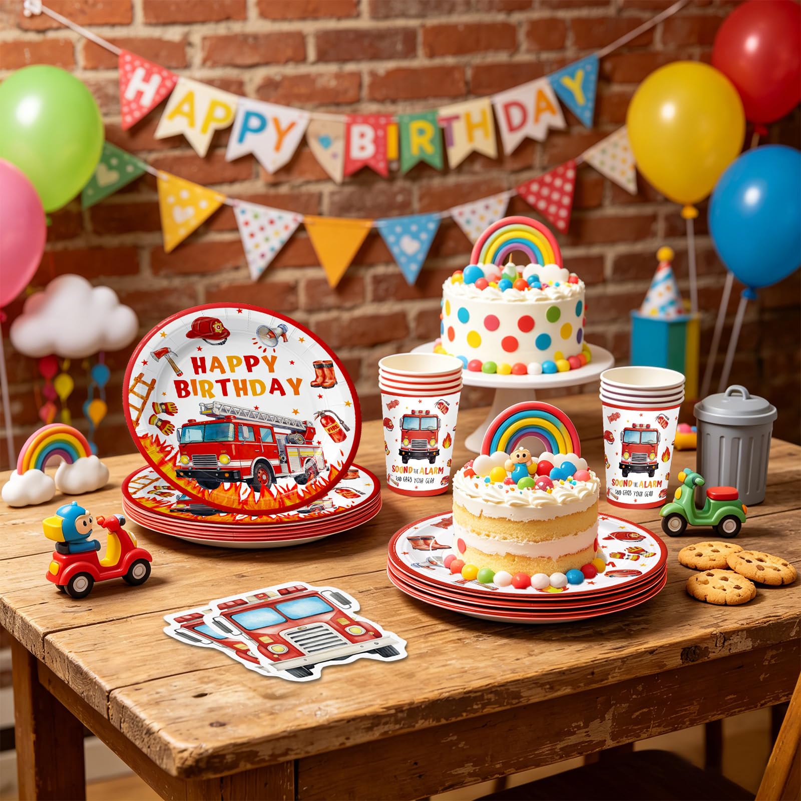 168pcs Firetruck Paper Plates Napkins Fire Truck Party Supplies Serve 24