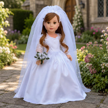 Princess Kate - 4 Piece 18 inch Doll Outfit - Royal Wedding Dress with White Shoes and Tulle Veil - (Doll Not Included)