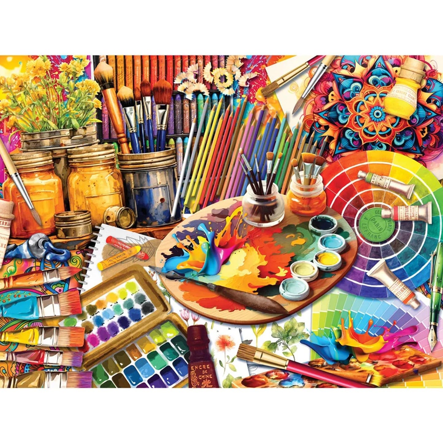 Bits and Pieces 500 Piece Puzzles for Adults - Art Studio - Large 18" x 24" Jigsaw Puzzles 500 Pieces Colorful Art Supplies, No 2 Pieces Alike