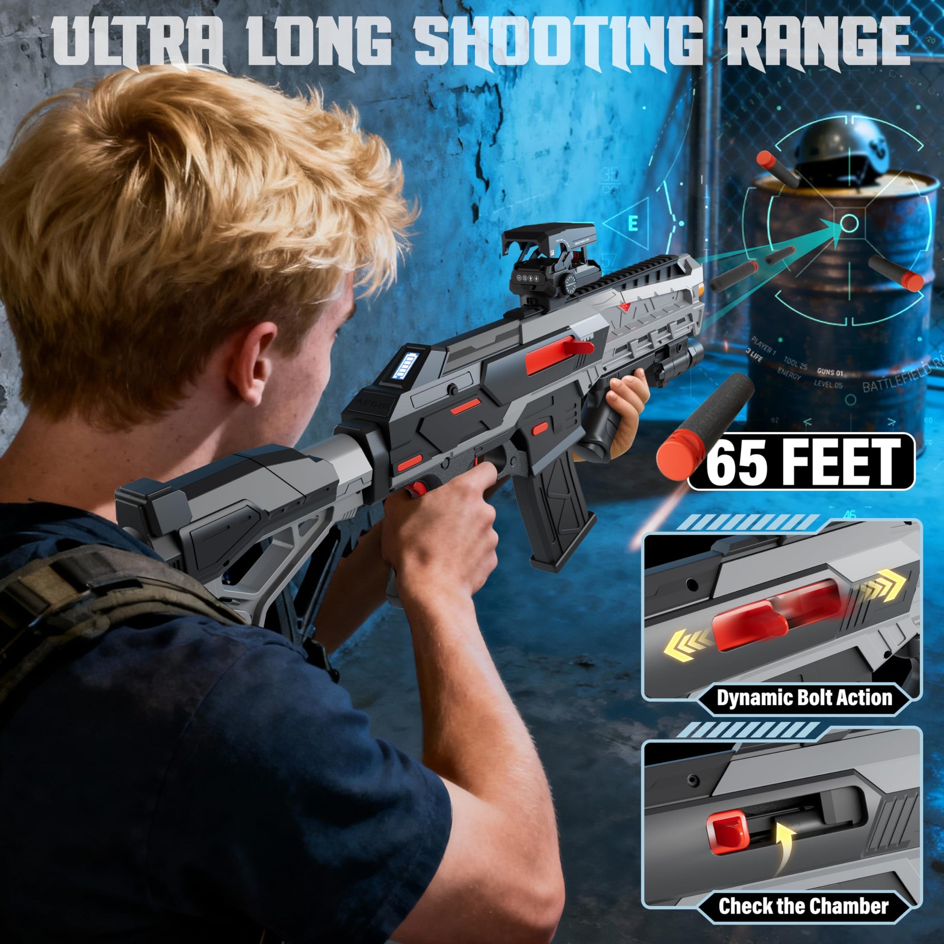 SOFITEN Automatic Toy Gun with Adjustable Scope, Electric Toy Sniper Rifle Foam Dart Blaster with Vest, Flashlight, Grip, Indoor Outdoor Shooting