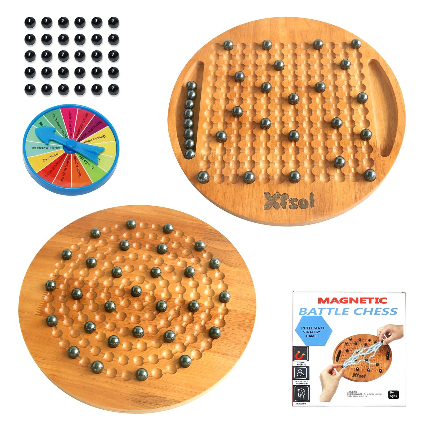 Magnetic Chess Game Set,Double Sided Hardwood Board Game with 30Pcs Magnet Balls,Develop Intelligence,Brain Exercise Magnetic Strategy Games