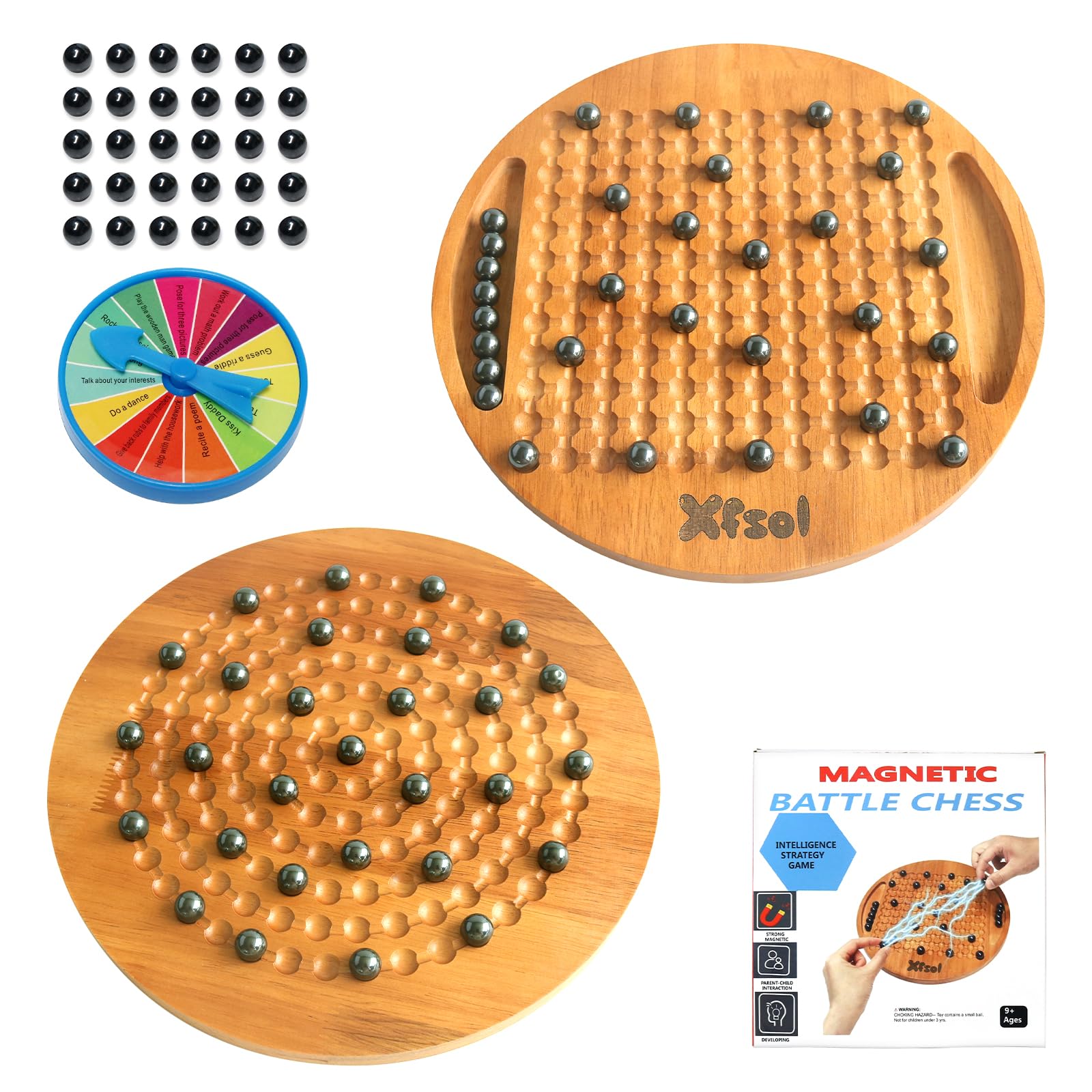 Magnetic Chess Game Set,Double Sided Hardwood Board Game with 30Pcs Magnet Balls,Develop Intelligence,Brain Exercise Magnetic Strategy Games