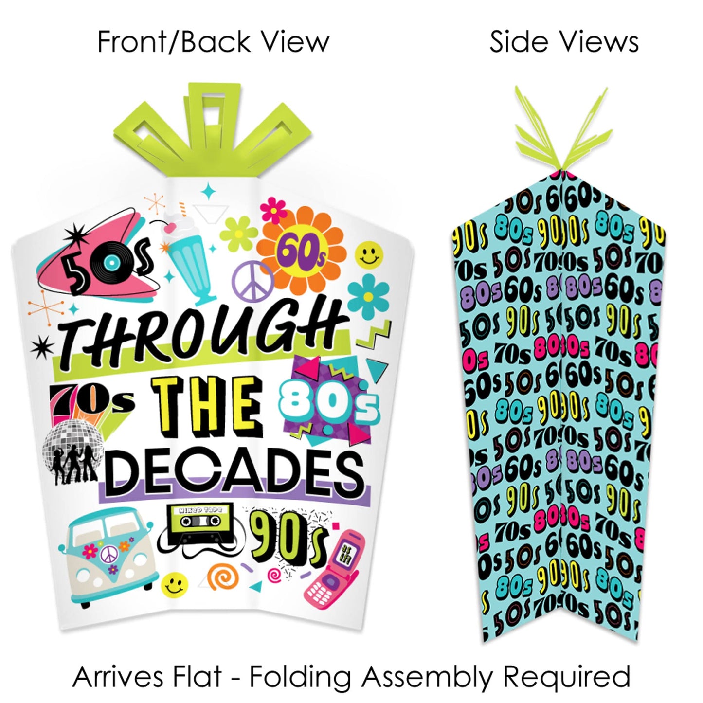 Big Dot of Happiness Through the Decades - Table Decorations - 50s, 60s, 70s, 80s, and 90s Party Fold and Flare Centerpieces - 10 Count