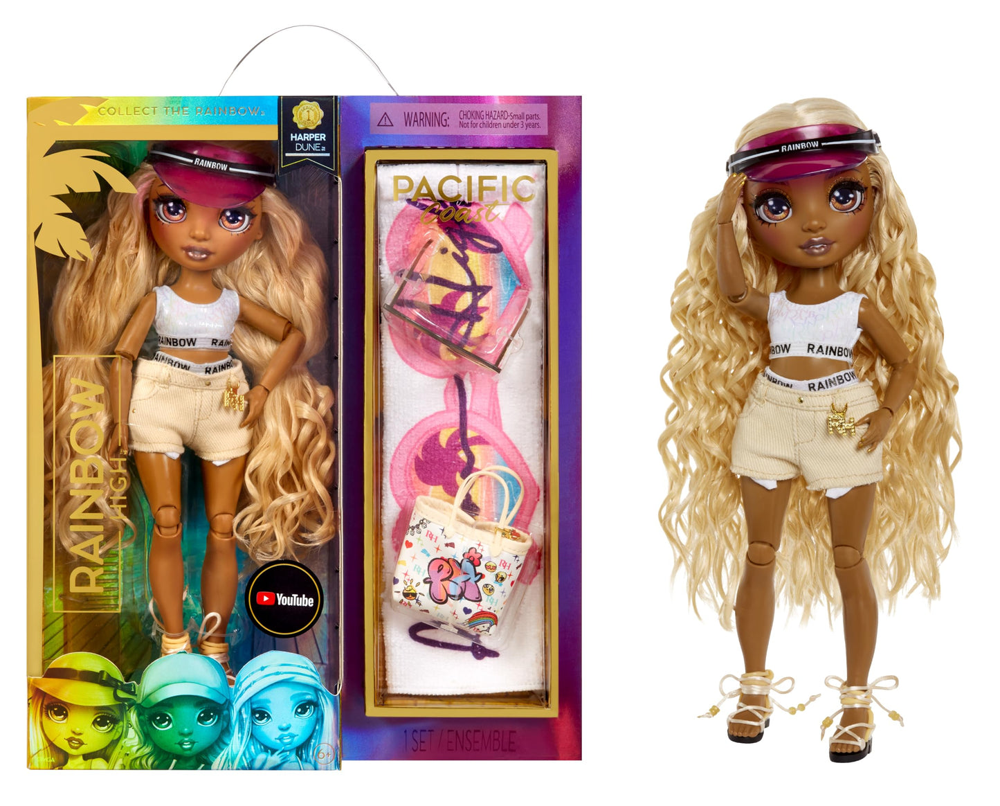 Rainbow High Pacific Coast Harper Dune- Sand (Light Yellow) Fashion Doll with Outfit, Pool Accessories Playset, Interchangeable Legs, Toys for Kids