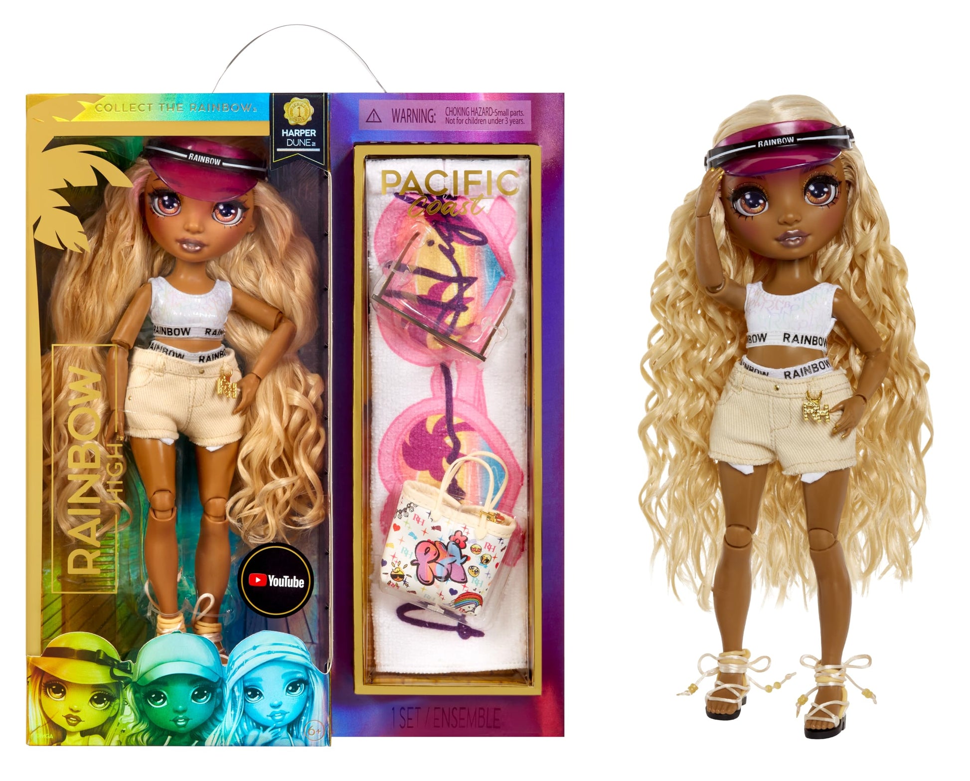 Rainbow High Pacific Coast Harper Dune- Sand (Light Yellow) Fashion Doll with Outfit, Pool Accessories Playset, Interchangeable Legs, Toys for Kids