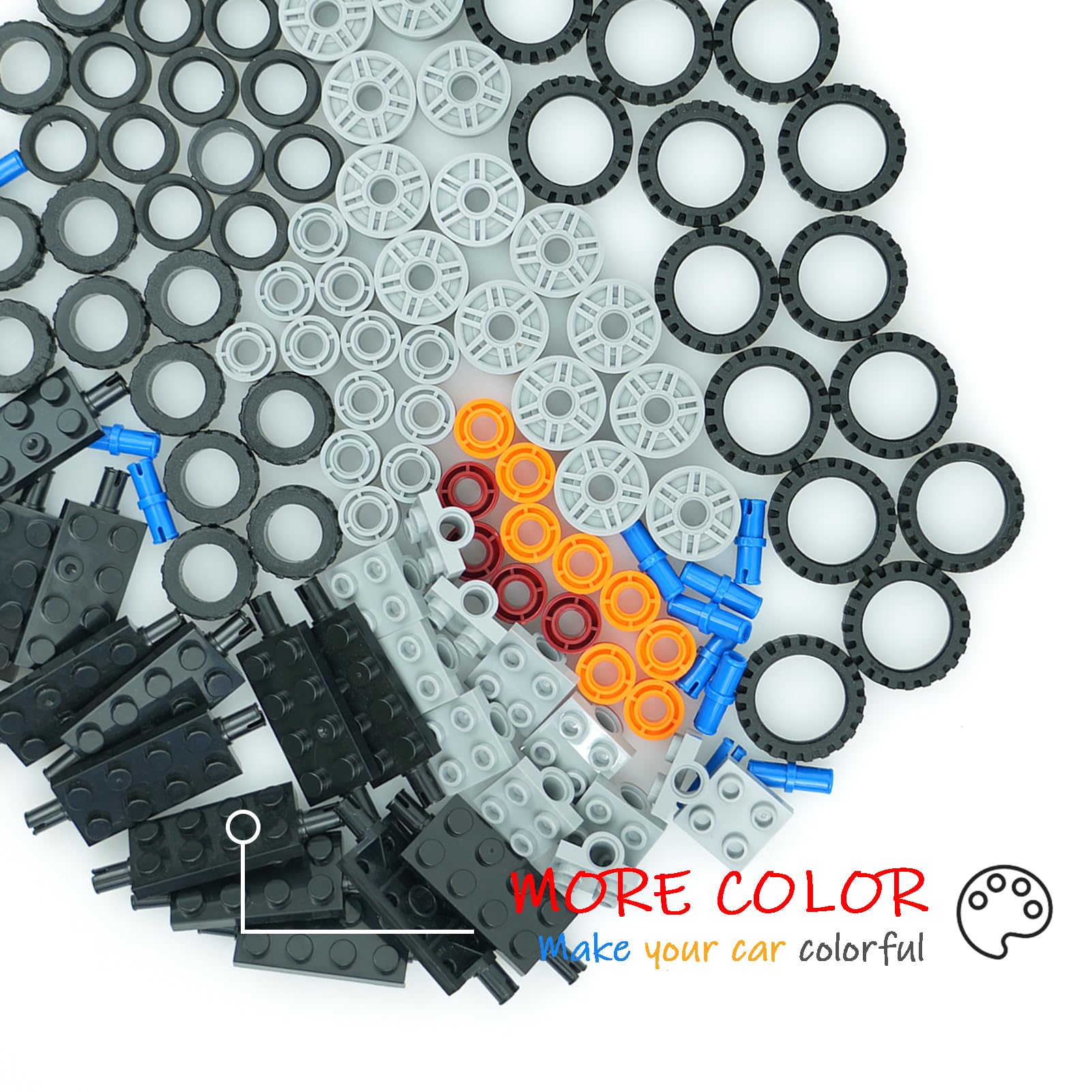 Pasacho Wheels and Axles Set Tires, 118pcs City Car Parts Kits, Vehicle Truck Parts Classic Pieces Accessories, Construction Bulk Bricks Building