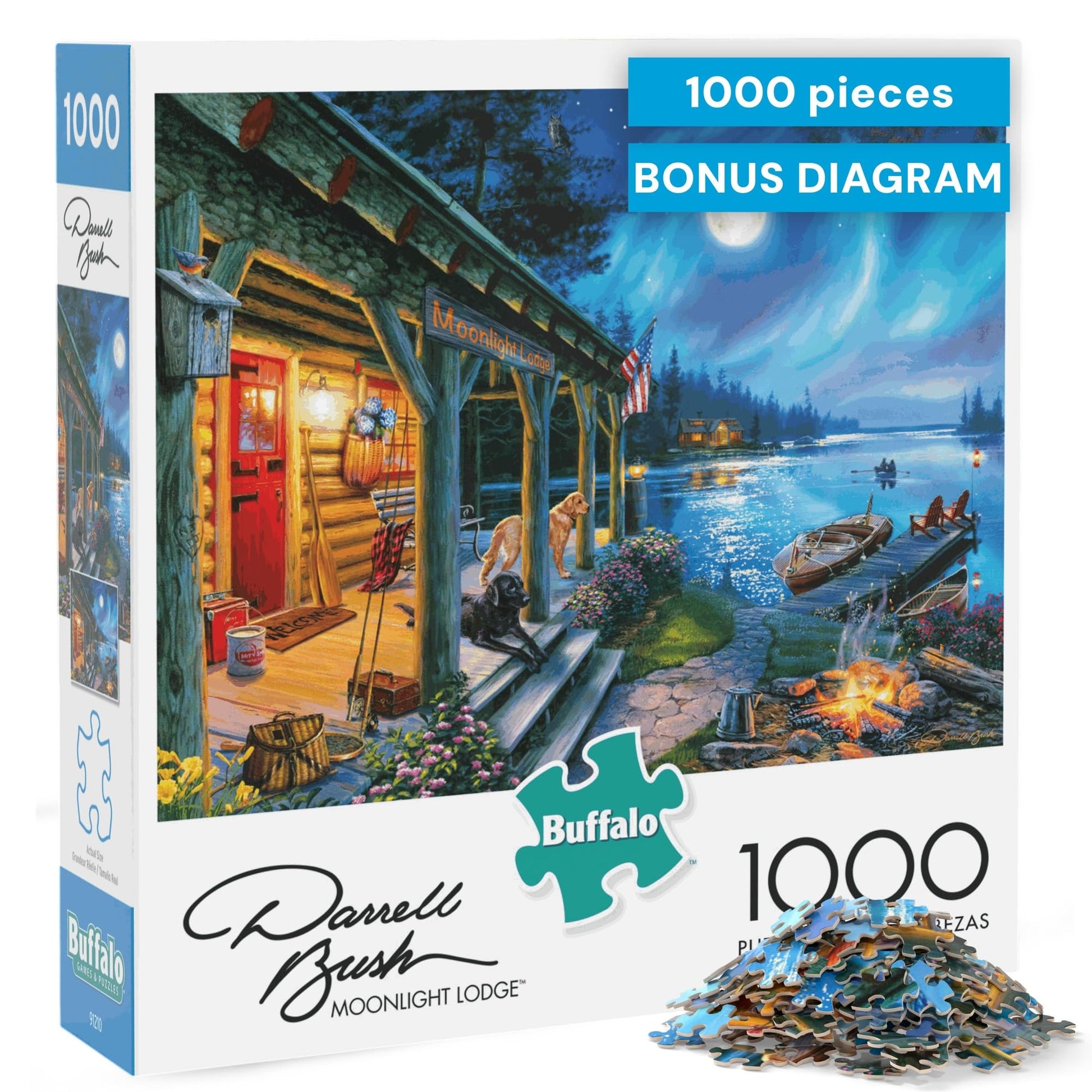 Buffalo Games Darrell Bush, Moonlight Lodge, 1000 Piece Puzzle for Adults
