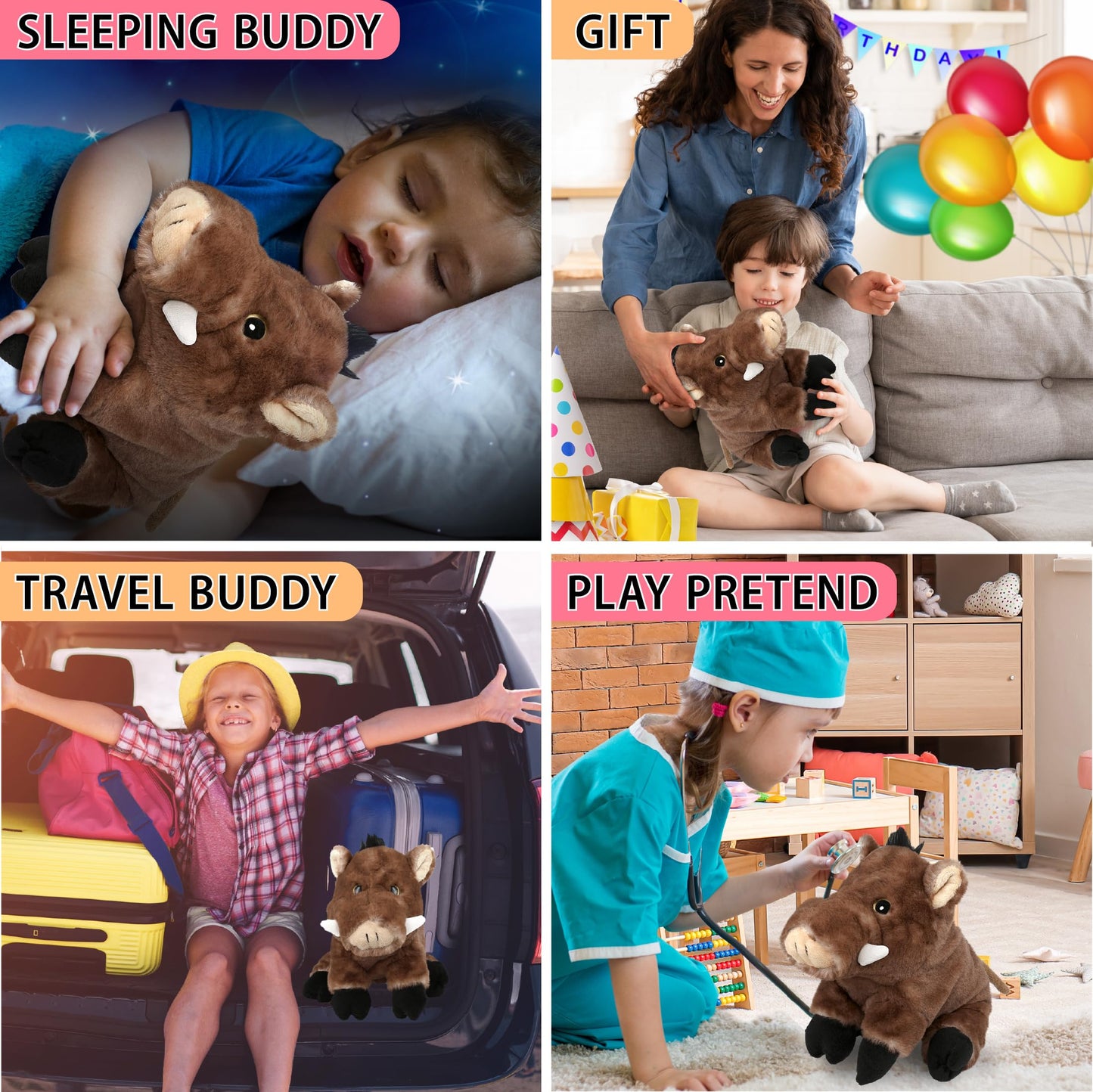 Puzzled DolliBu Plush Wild Boar Stuffed Animal - Soft Huggable Wild Boar, Adorable Playtime Wild Boar Plush Toy, Cute Wild Life Cuddle Gifts for Kids