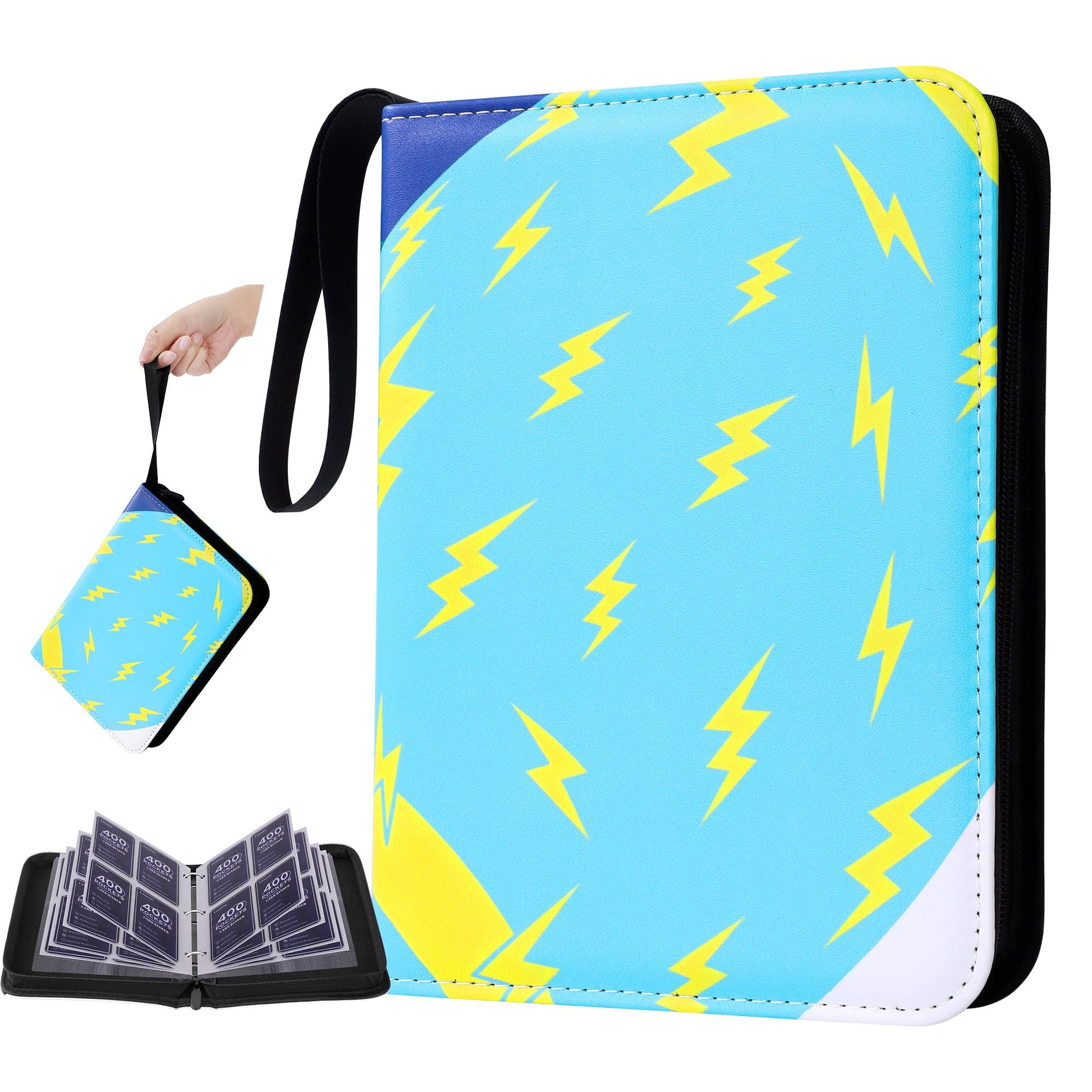 Trading Card Binder 4-Pocket with Zipper, 400 Pockets 3 Ring Card Holder Album with 50 Removable Pages, Acid-Free PVC-Free Pages, Portable Card
