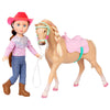 Glitter Girls - 14-Inch Equestrian Doll - Brown Hair & Blue Eyes - Riding Outfit with Cowgirl Hat - Horse with Tan Coat and Pink Saddle - 3+ Years
