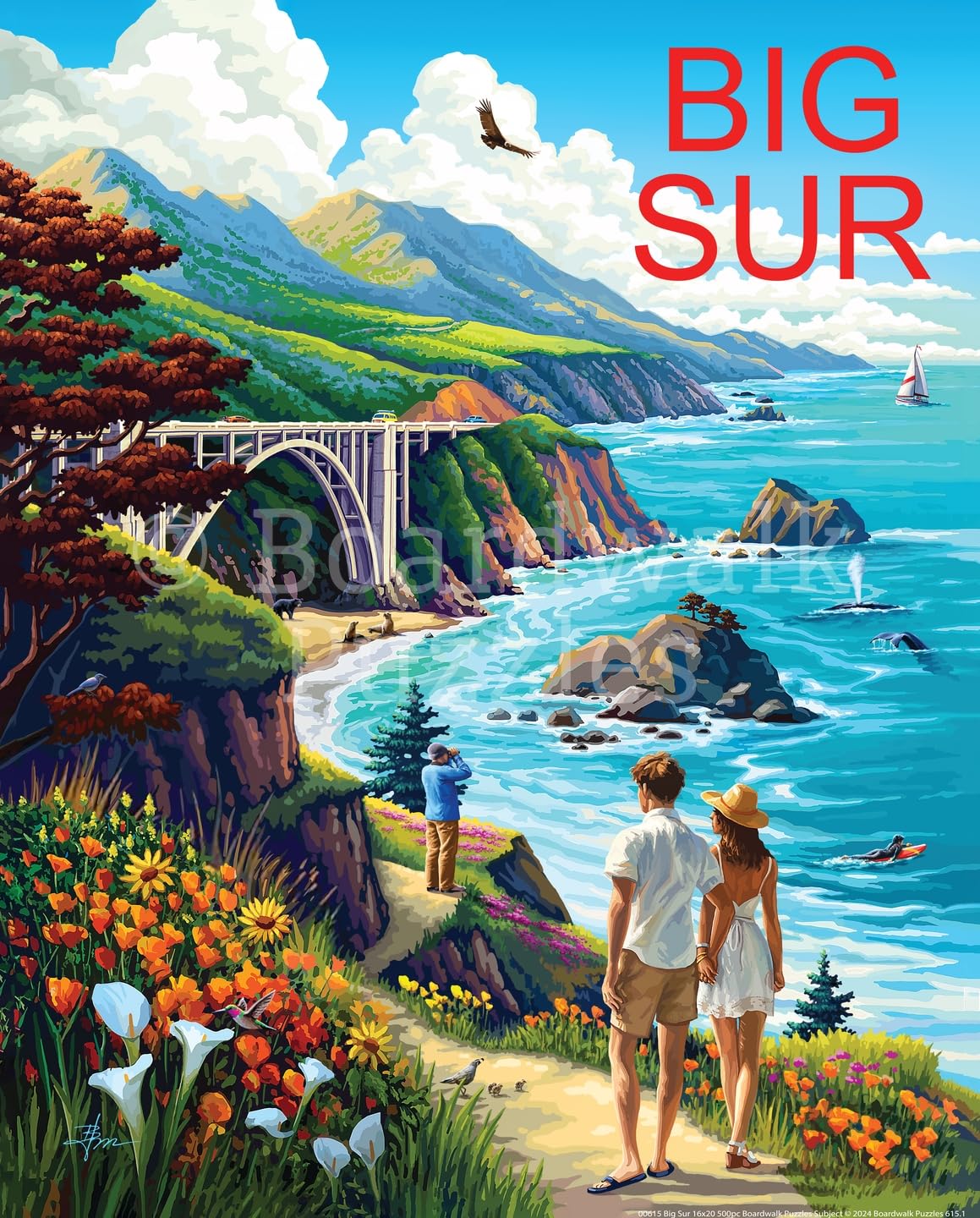 Boardwalk Big Sur 500 Piece Jigsaw Puzzle Coastal Scenic California Puzzles with Premium Box, Gift for Adults and Family 16"x20"