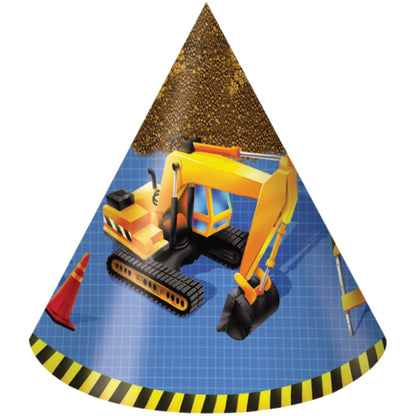Creative Converting Under Construction Birthday Party Hats, Child Size, 8 Count