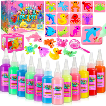 MDINGTD Magic Water Elf Toy Kit: DIY Squishy Toys Art Crafts Kits with 12 Gels and 12 Molds, Make Your Own Creative Toys Party Favors Christmas