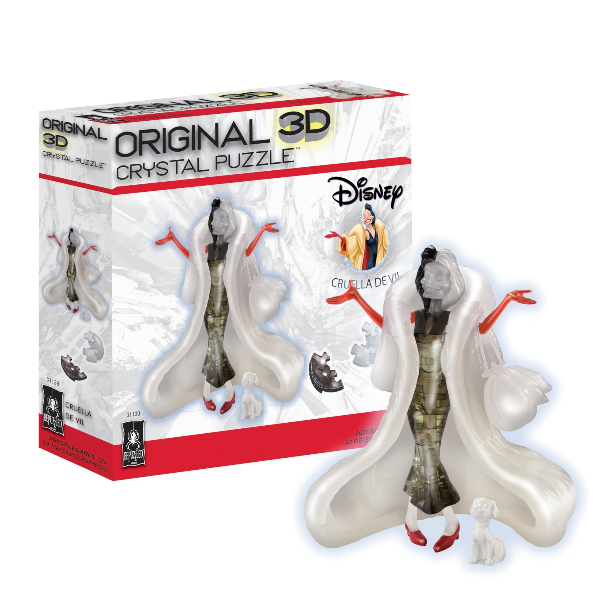Disney Cruella de Vil Crystal 3D Puzzle Deluxe, 33-Pc Brain Teaser Ages 12+