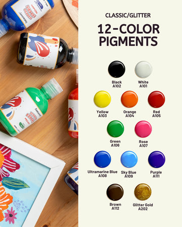 Fantastory Tempera Paint for Kids 12 Colors (8.4 oz Each) Washable Tempera Paint, Kids Poster Sponge Painting, Non-Toxic Finger Hand Bottles Gifts