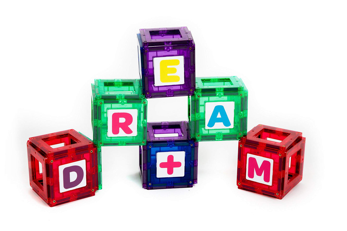 Playmags Magnetic Tile Building Set: Exclusive Educational Clickins - 80-Pc. Kit: 40 Super Strong Clear Color Magnet Tiles Windows & 40 Letters