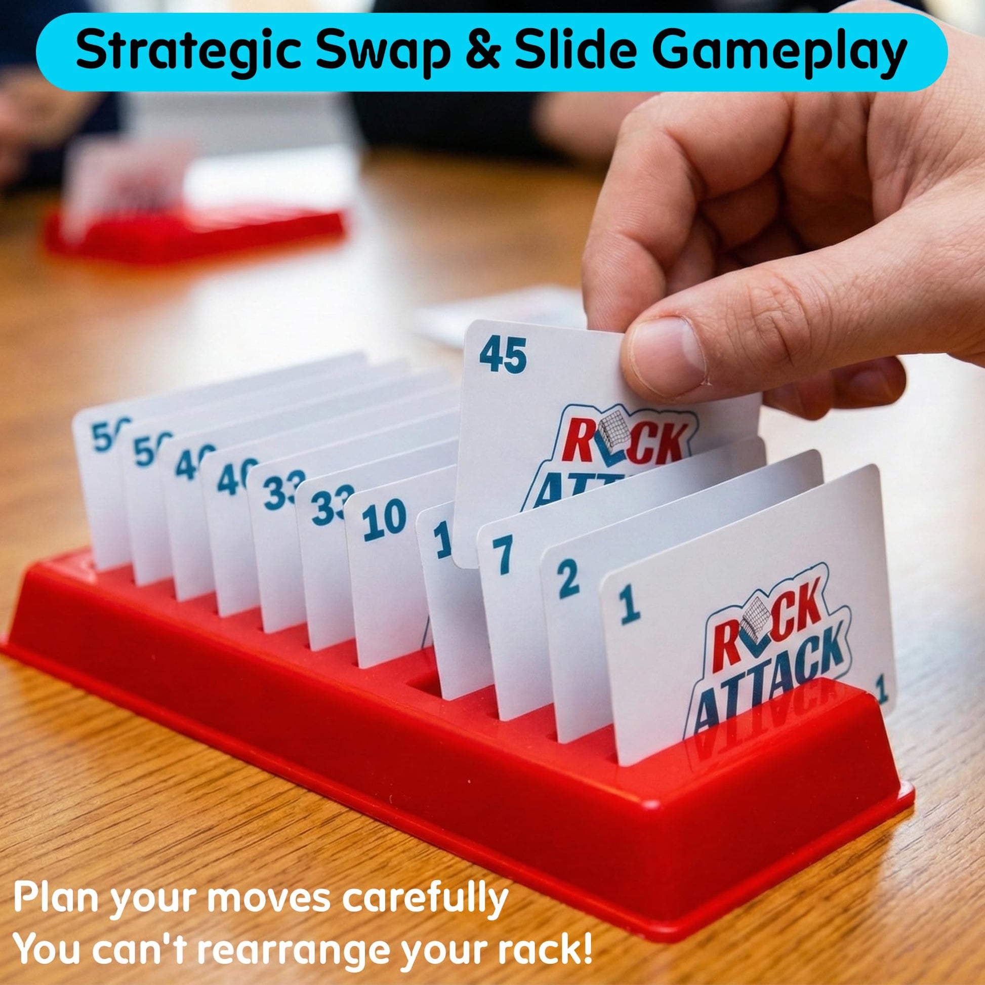 Point Games Rack Attack Strategy Board Game - Classic Sequencing & Number Card Game for Family Game Night - Ages 8+, 2-4 Players - Includes 4 Racks