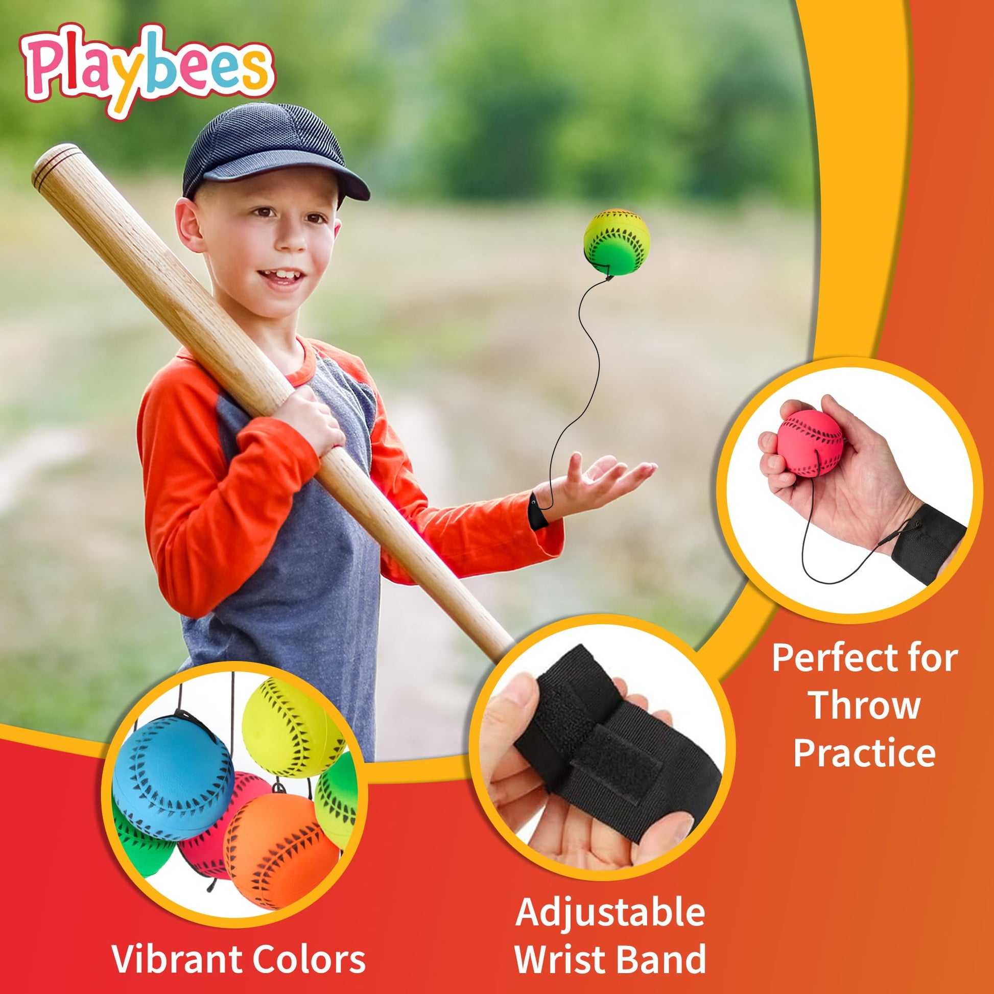 Playbees Wrist Baseballs Neon Reactive - 12 Pack - Practice Sports Balls for Fun Outdoor Activity for Kids - Spring Training, Party Favor, Baseball