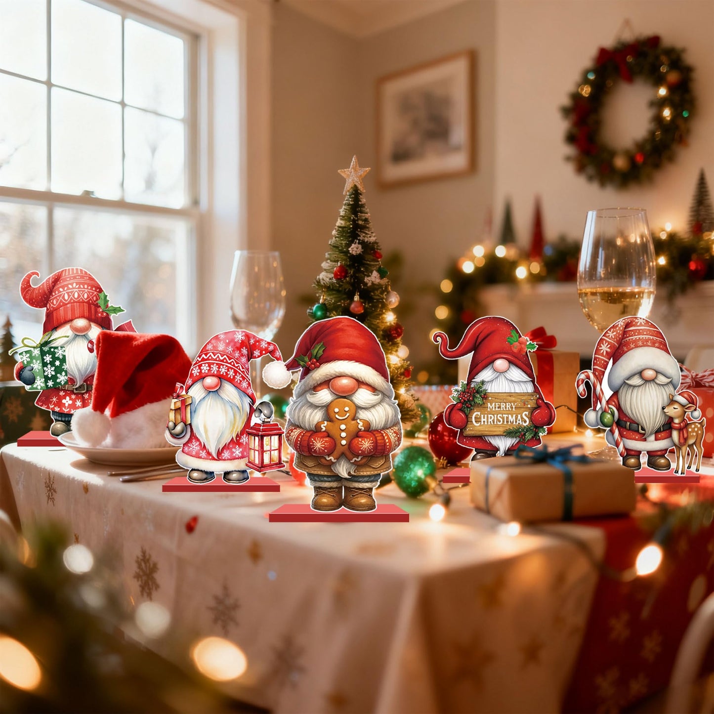Christmas Table Decorations Gnomes Merry Christmas Sign Centerpiece Tabletop Wooden for Xmas Toppers for Holiday Party Supplies