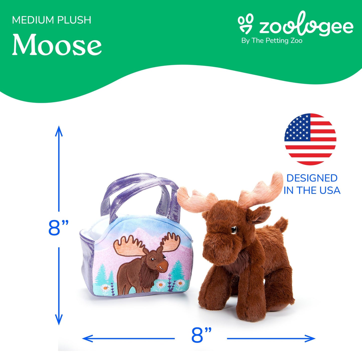 The Petting Zoo Moose Stuffed Animal Plushie and Purse Set, Gifts for Kids, Wildlife Animal Toy, Brown Moose Plush Toy and Purse Pet Carrier