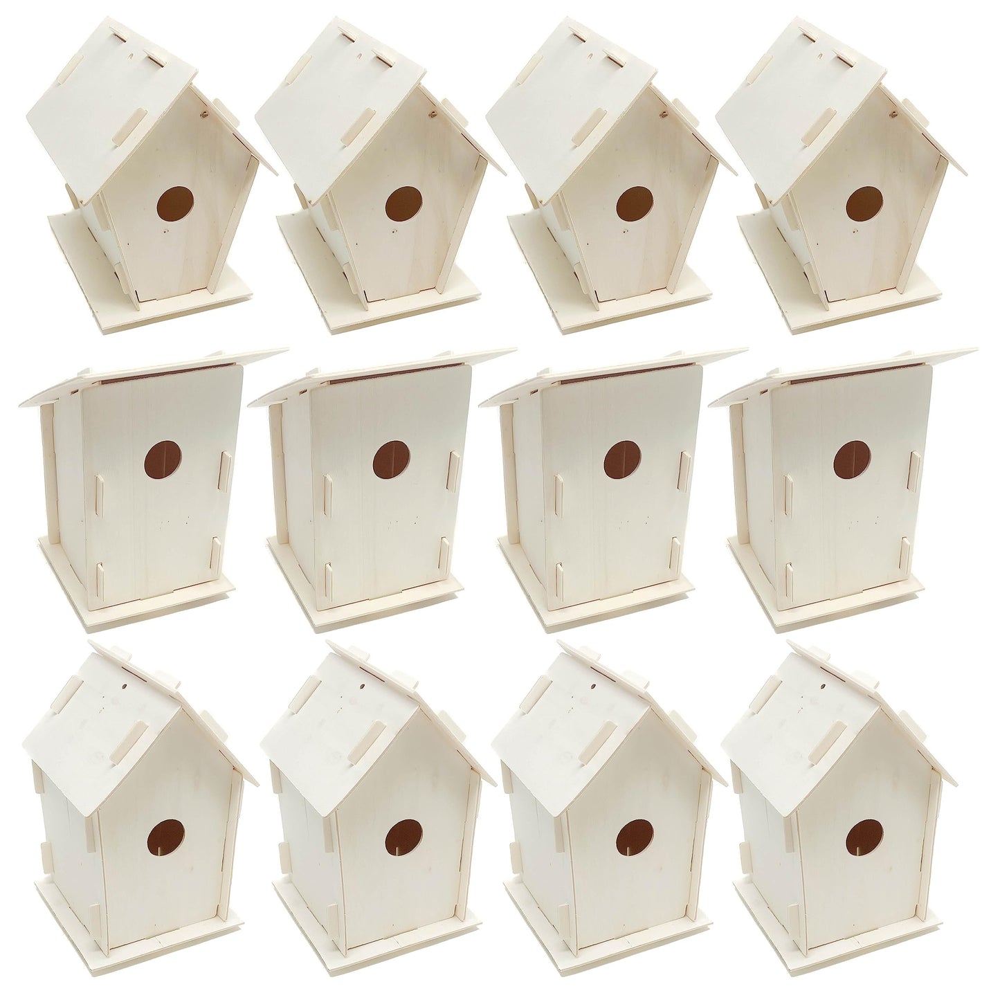 Podzly Kids Wooden Birdhouse Craft Kit 12 Pack - DIY Bird House Kits for Kids Ages 3+ - Personalize, Build & Paint Your Own Birdhouse - 3 Designs