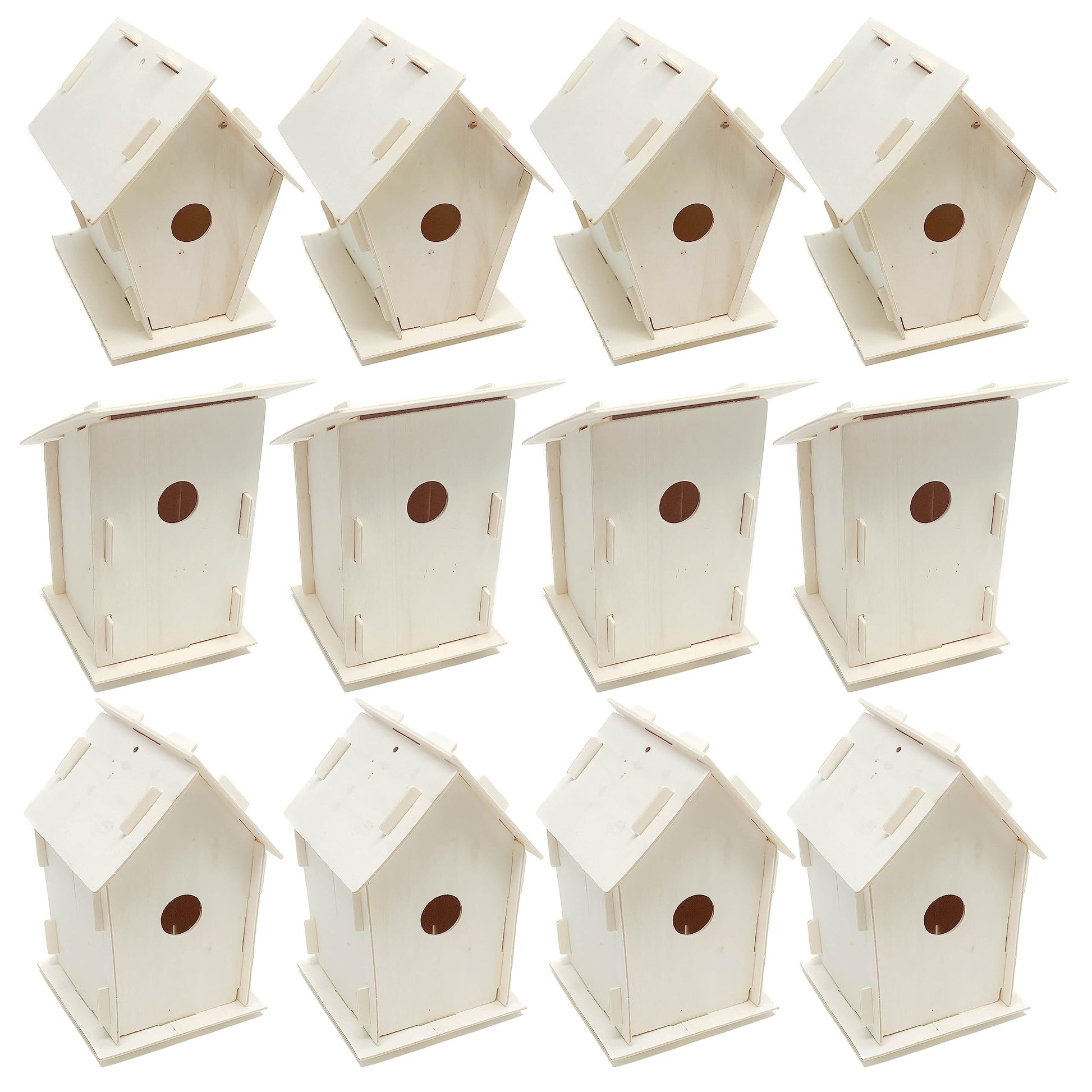 Podzly Kids Wooden Birdhouse Craft Kit 12 Pack - DIY Bird House Kits for Kids Ages 3+ - Personalize, Build & Paint Your Own Birdhouse - 3 Designs