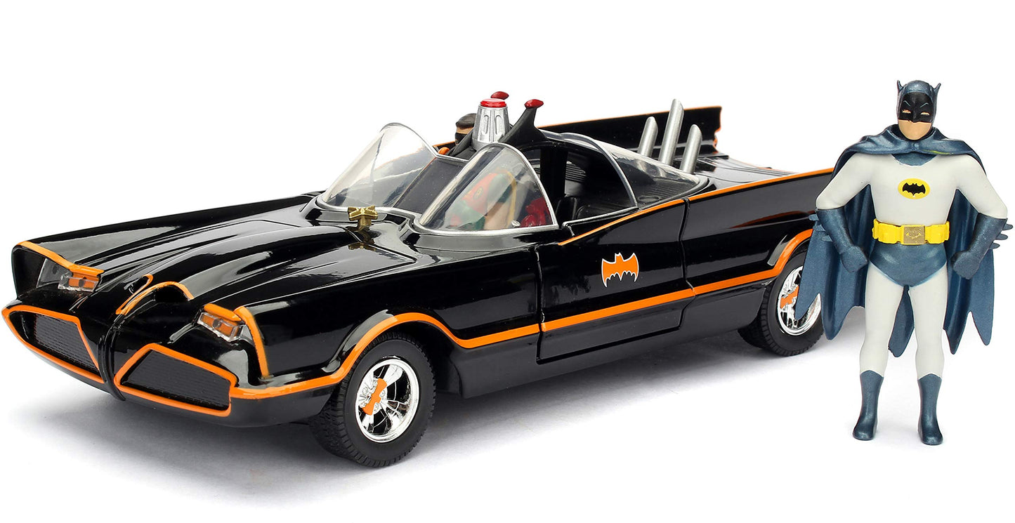 Jada 1966 Classic TV Series Batmobile 1:24 Die-Cast Car with 2.75" Batman and Robin Figures, Toys for Kids and Adults