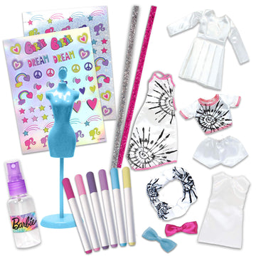 Tara Toys Barbie Tie-Dye Fashion Designer Kit - DIY Design Set for Girls with Dresses, Markers, Stickers & Tools - Create Real Barbie Outfits, Craft
