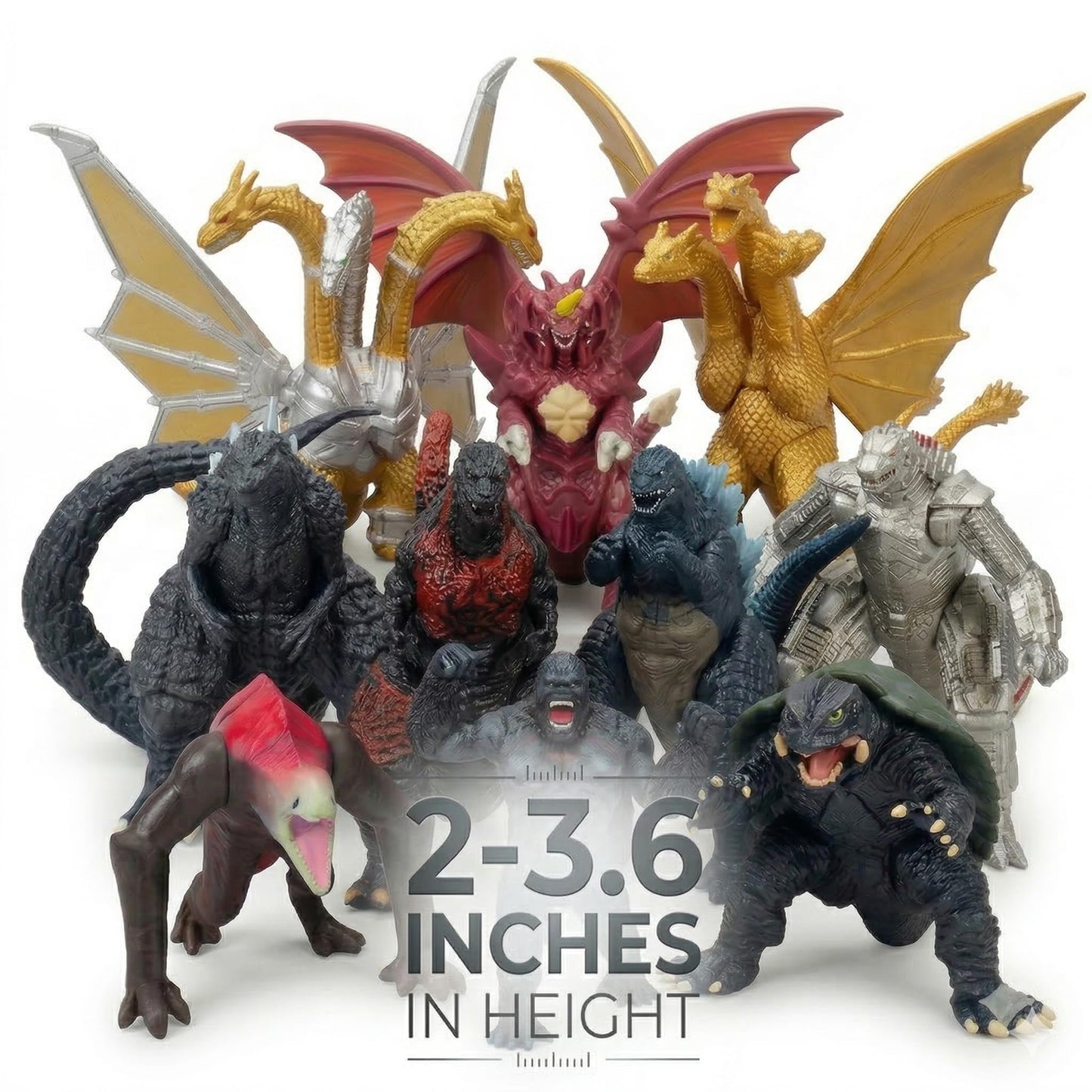 JAYKENIXO 10 Pack NEW Monster Action Figures - Small Dragon & Kaiju Toys with Movable Joints, Dragon VS Kong Creature Playset for Kids, Cake Toppers
