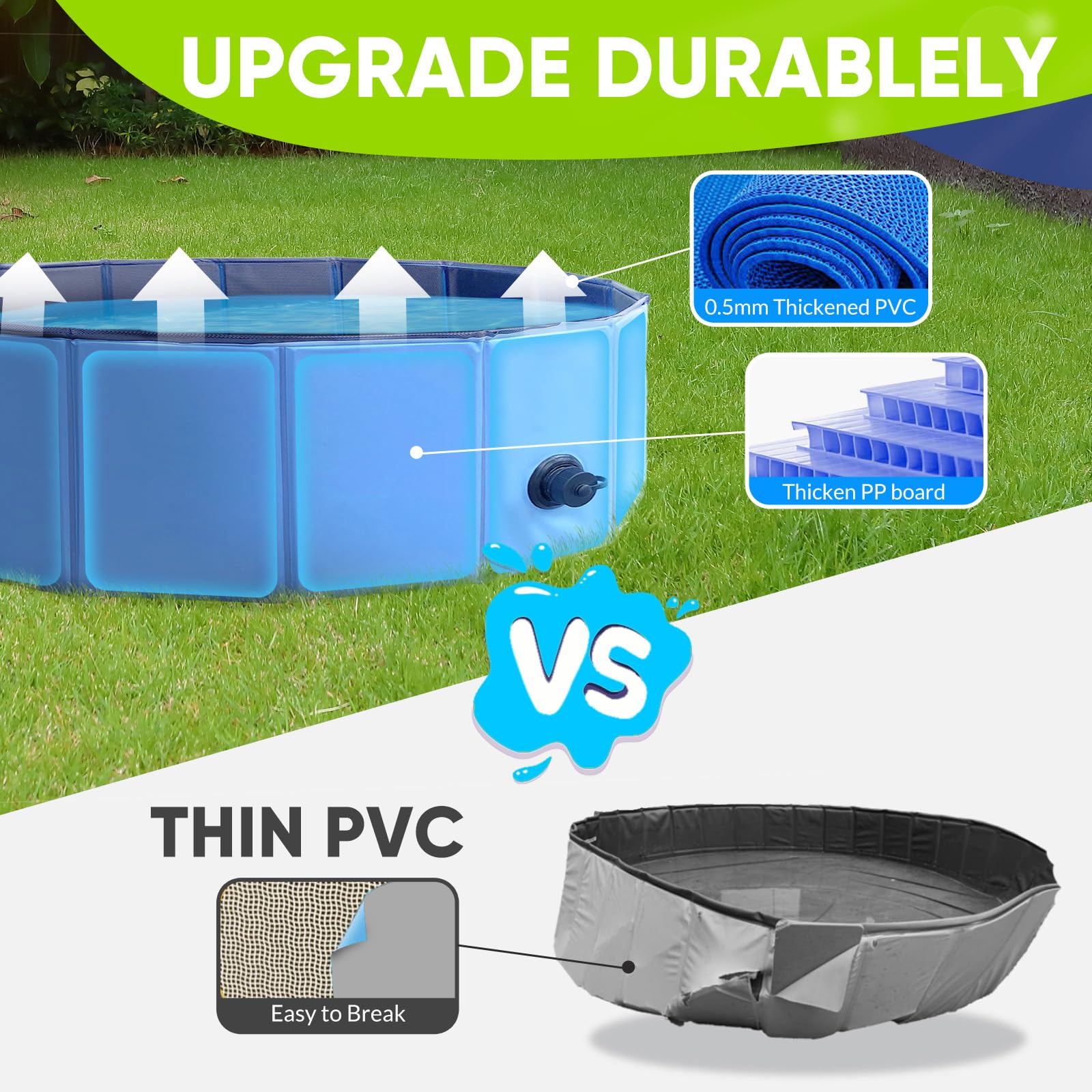 Dog Pool, Foldable Pet Swimming Pool with 6mm High-Strength PP Board, Hard Plastic Collapsible Doggy Pools for Small Dogs Kitty Duck,Non-Slip Doggie