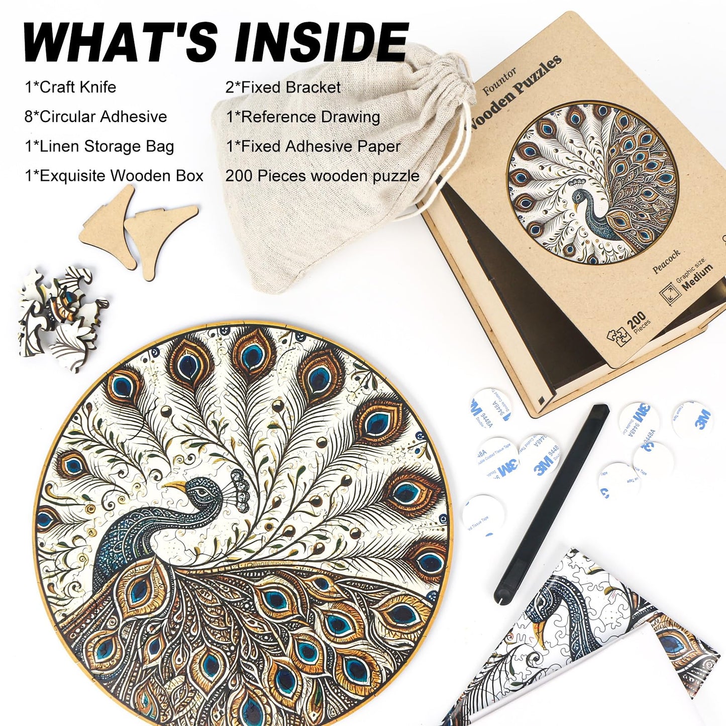 Peacock Wooden Puzzles for Adults, 200pcs Wooden Jigsaw Puzzles for Adults, Peacock Unique Shaped Jigsaw Puzzles Creative Gift for Friend Family Game