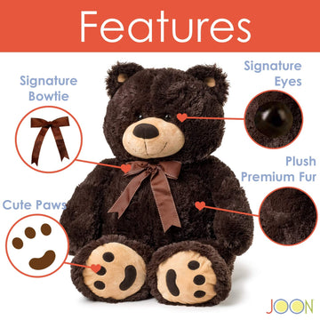 Joon Big Teddy Bear - Fluffy Fur, Ribbon & Bow Signature Footprints- Huggable & Lovable Joy, Ideal Gift for Baby Showers, Loved Ones, Perfect Big