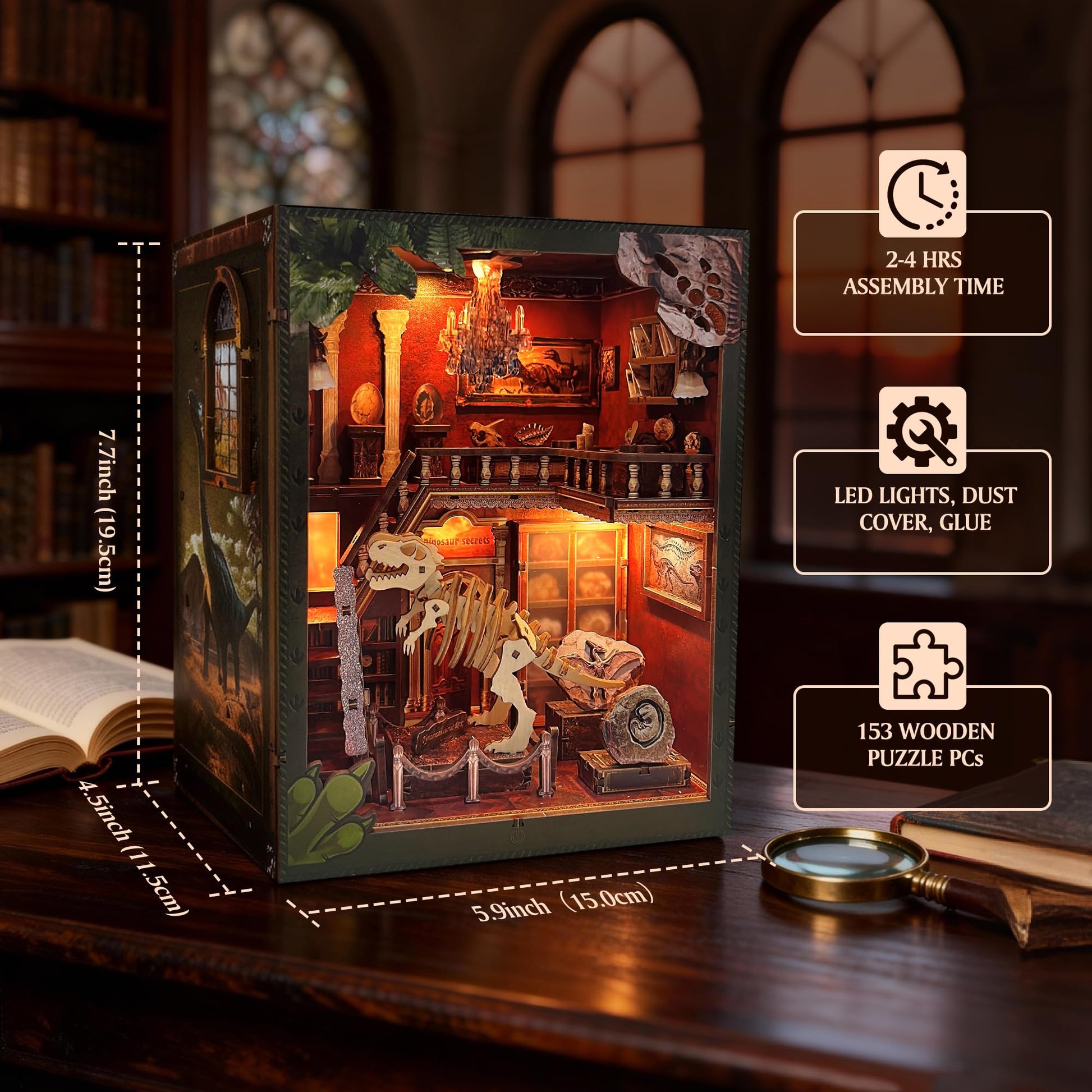 DIY Book Nook Kit with LED Lights | 3D Puzzles for Adults & Teens, Miniatures and Model Building Kits for Bookshelf Decor, Relaxing & Unique Gift