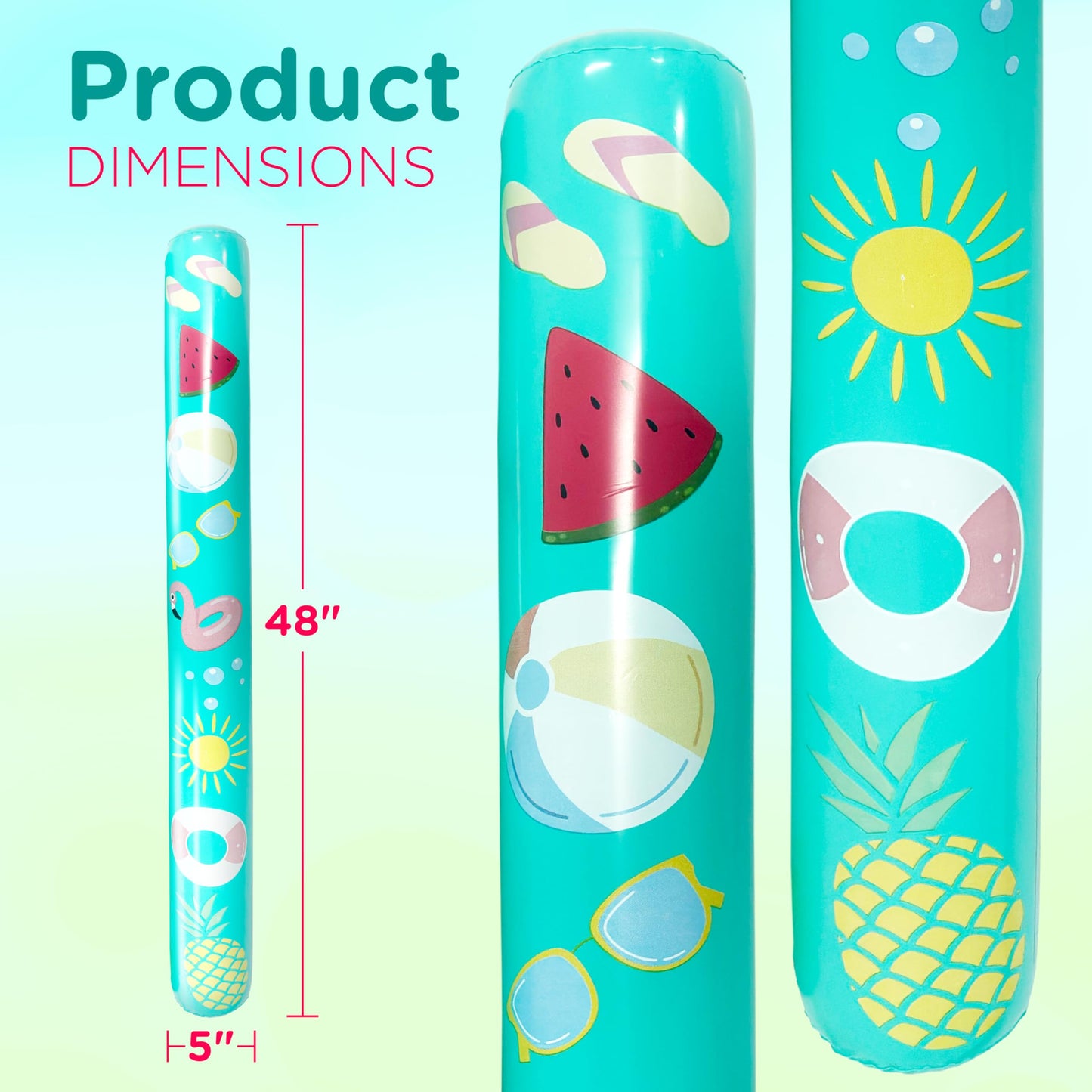 4E's Novelty 4 Ft Inflatable Noodles for Pool - 2 Pack- 48" PVC Giant Blow up Pool Noodles Jumbo Floats for Adults Swimming Pool
