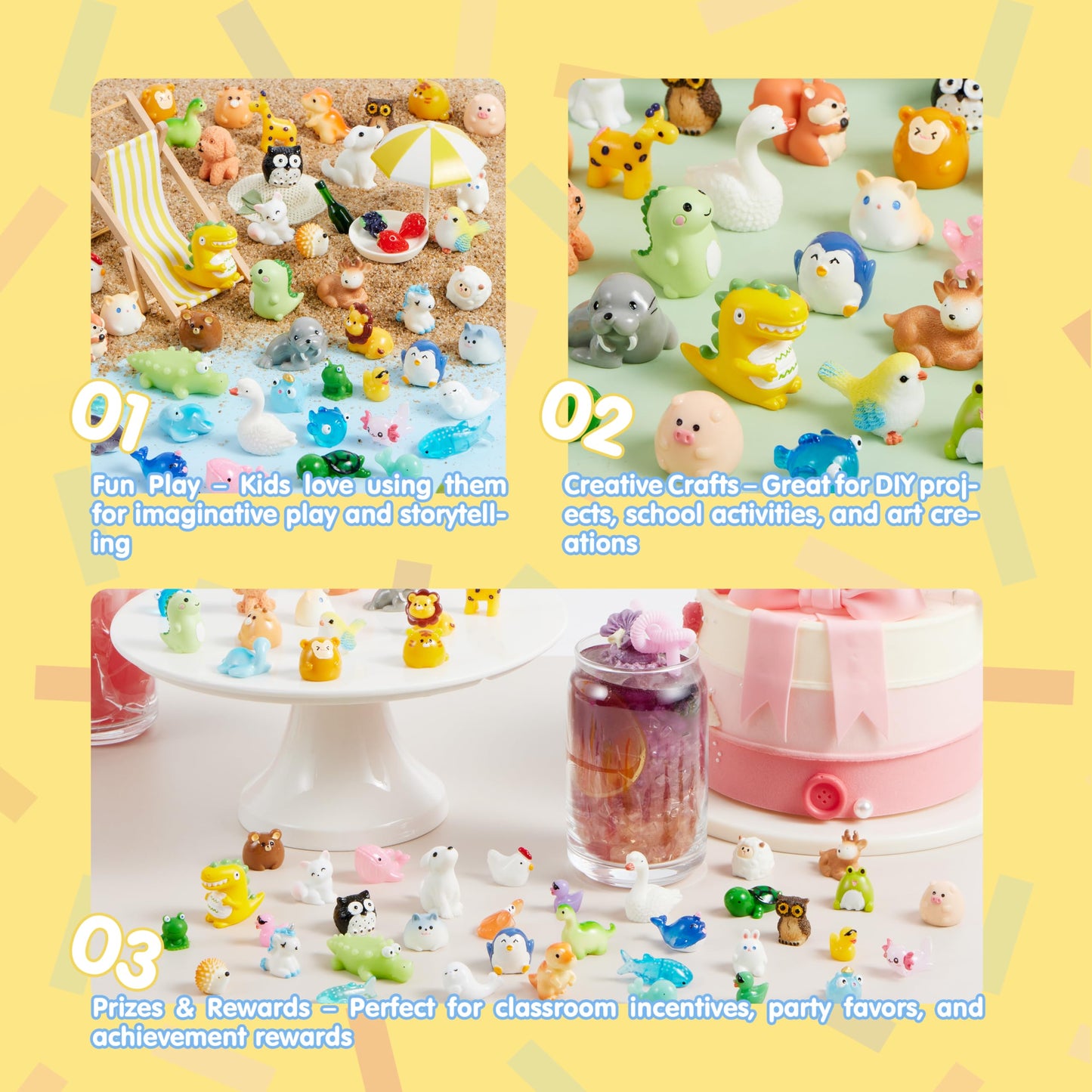 JOYIN 50 Pcs Mini Resin Animals Figures, Mix Resin Animals Figurines for Fairy Garden Accessories, Dollhouse Decorations, Slime Charms for Crafts, DIY