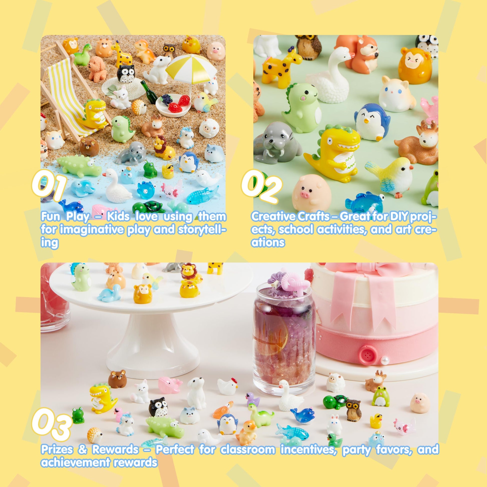 JOYIN 50 Pcs Mini Resin Animals Figures, Mix Resin Animals Figurines for Fairy Garden Accessories, Dollhouse Decorations, Slime Charms for Crafts, DIY