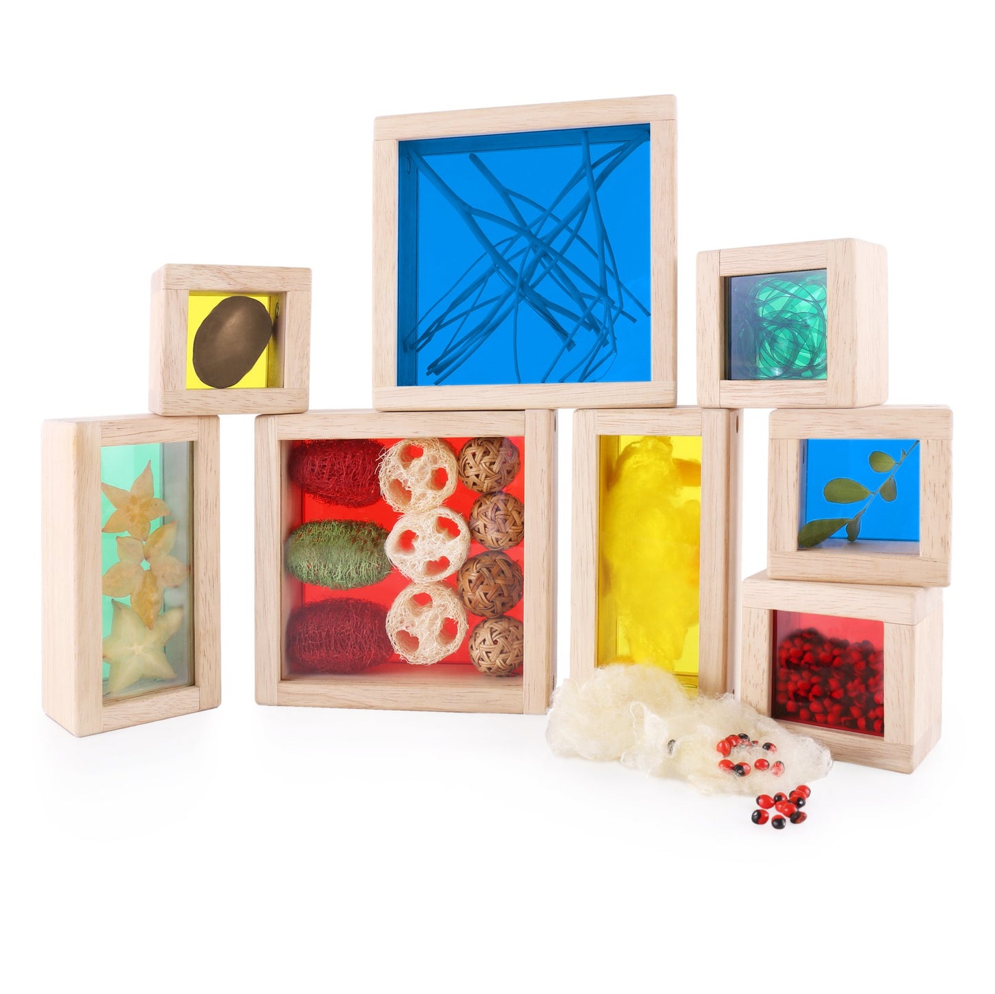 Guidecraft Treasure Blocks - Primary: Smooth Wooden Observation Stacking Blocks with Transparent Windows, Educational Toy for Kids