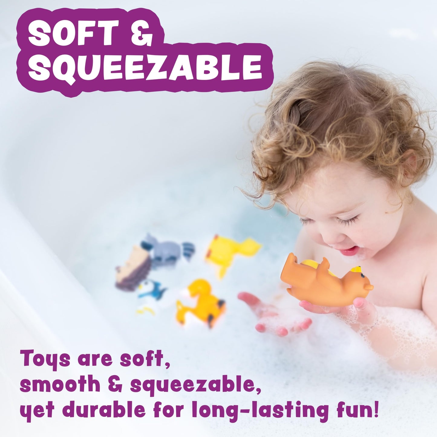 Tub Works® Woodland Animals Watertight Baby Bath Toys, 6 Pack | Sealed, No Hole Bath Toys Design Keeps Moisture Out | Soft, Squeezable & Float on